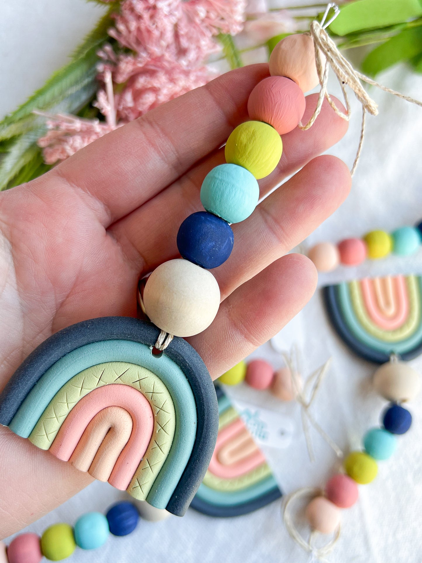 Boho Retro Rainbow Car Mirror Clay Diffuser