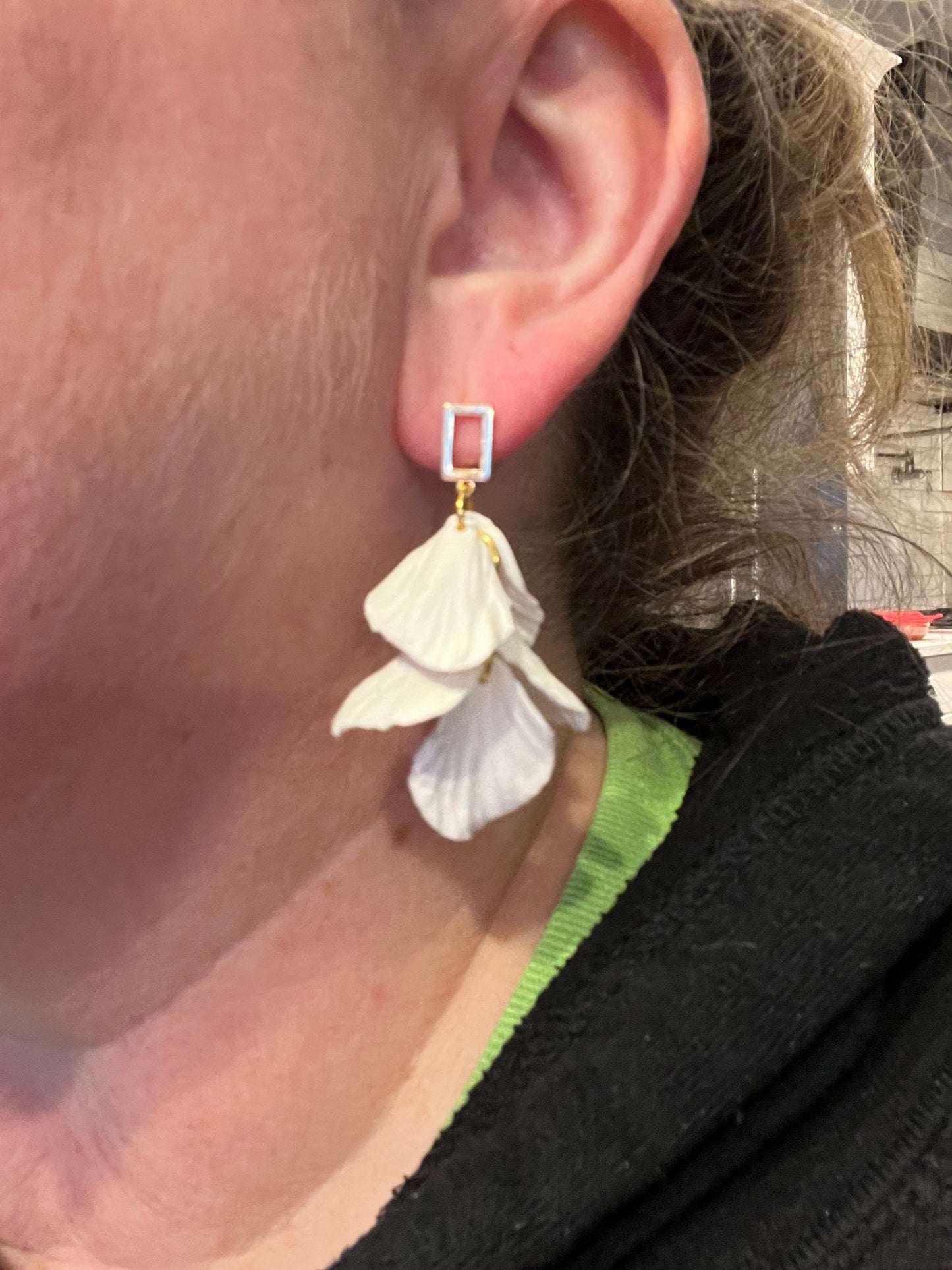 Navy, Cream, or Black Petal Drop Polymer Clay Earrings