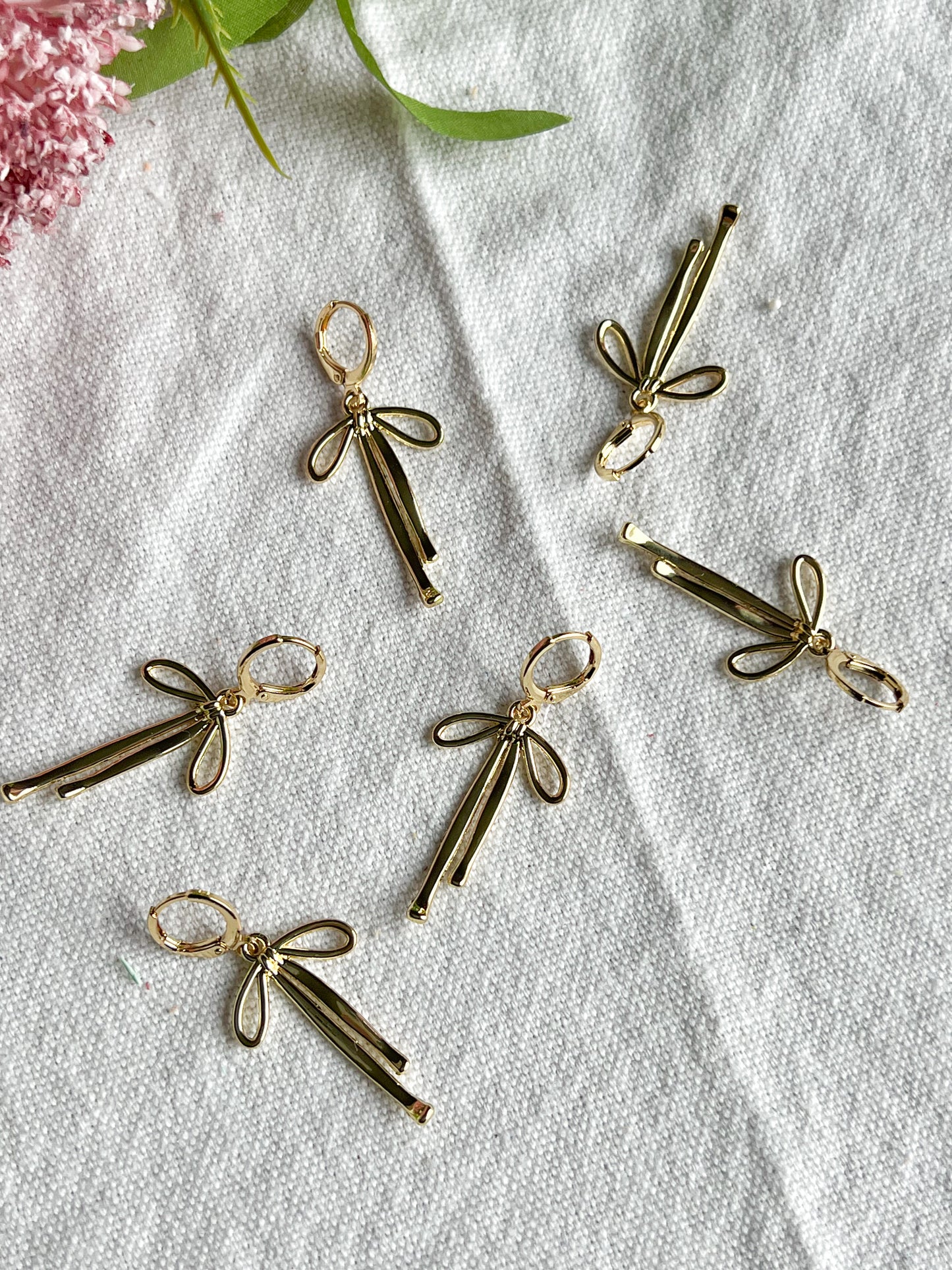 Gold Ribbon Bow Huggie Earrings