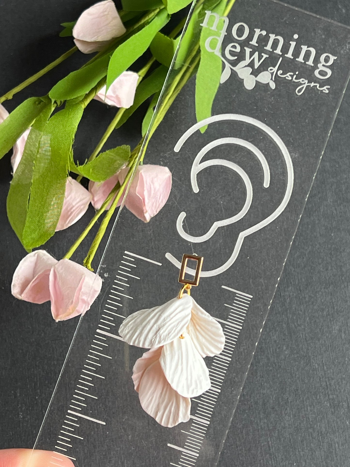 Navy, Cream, or Black Petal Drop Polymer Clay Earrings