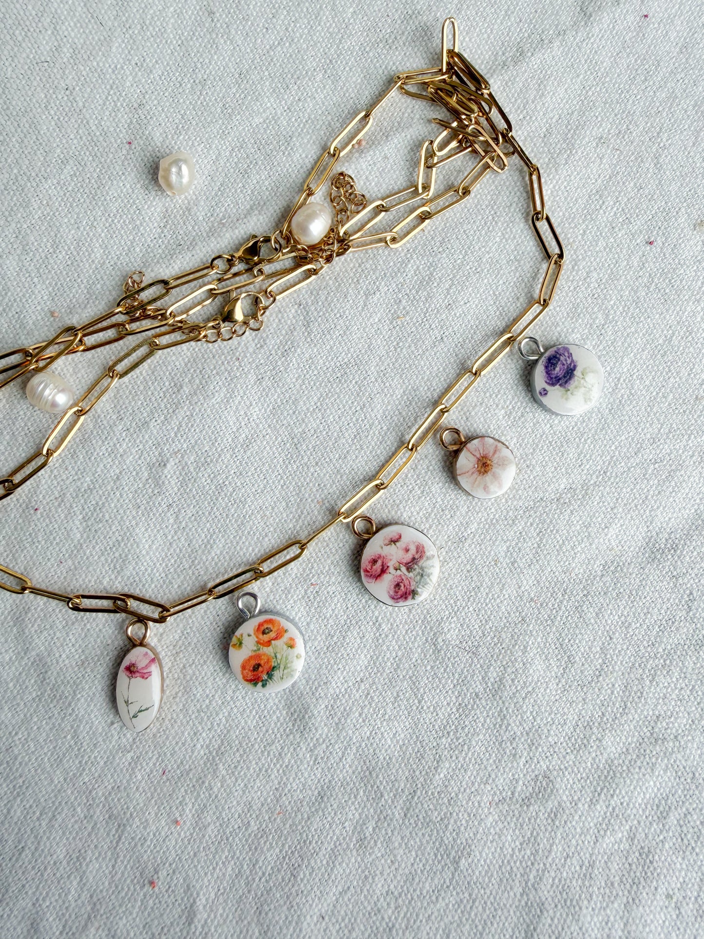 Flower Themed Transfer Paper Designed Polymer Clay Charms