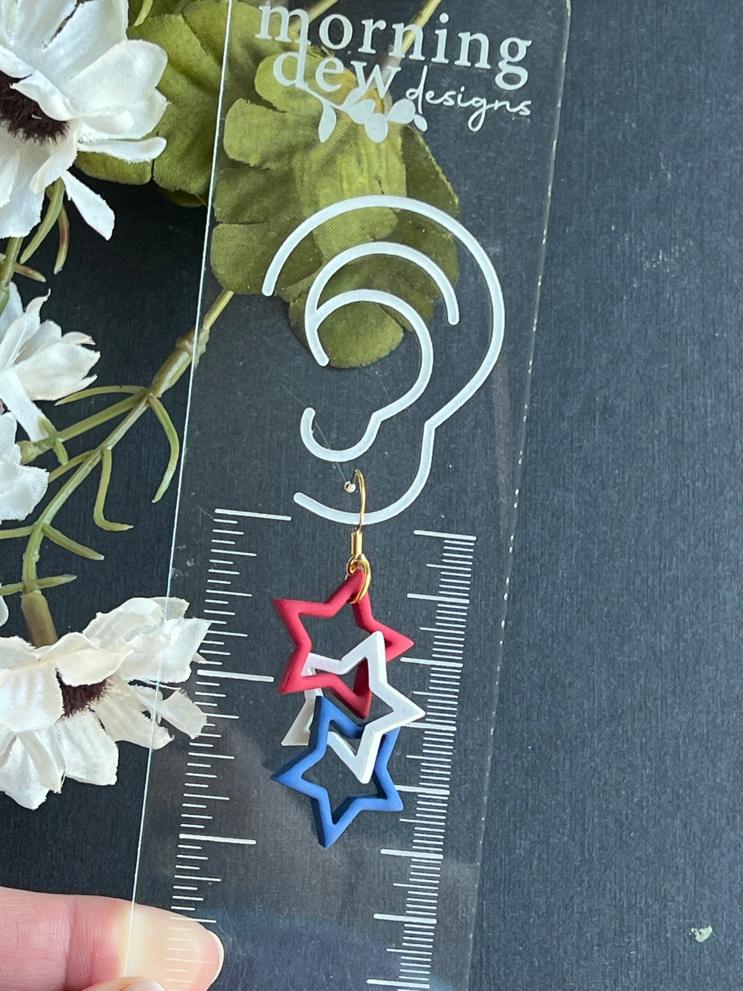 Red, White, and Blue Star Chain Link Polymer Clay Earrings