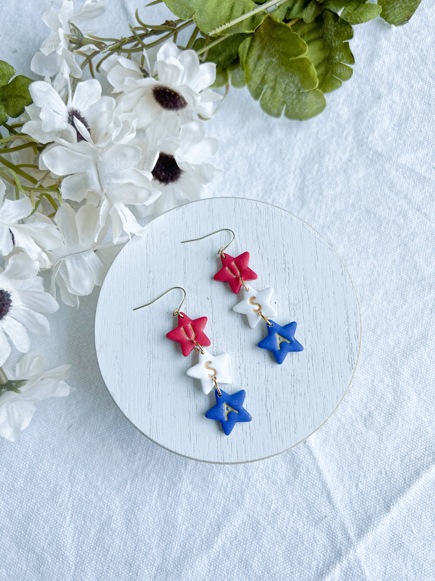 USA Star Polymer Clay Dangle Earrings