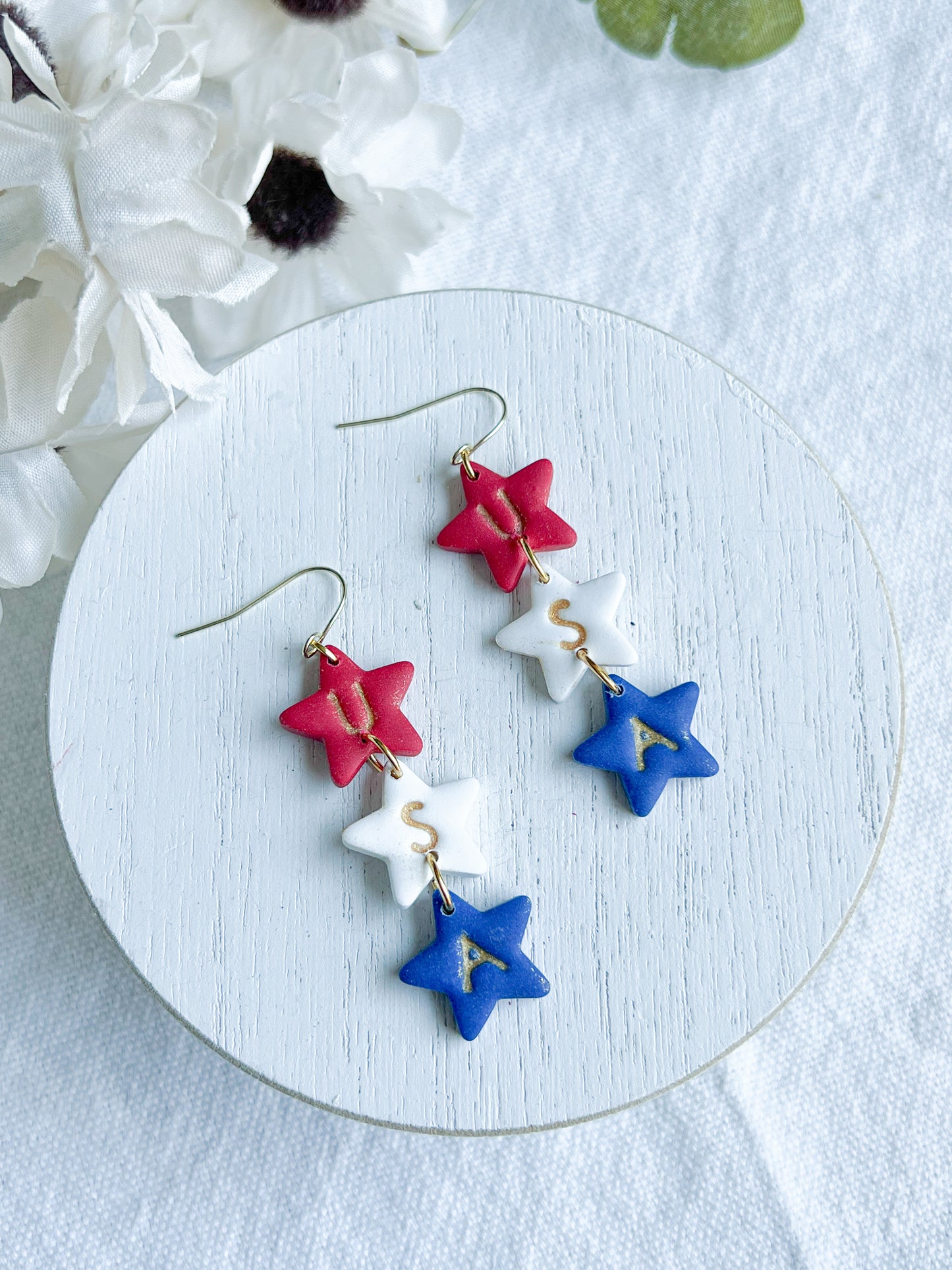 USA Star Polymer Clay Dangle Earrings