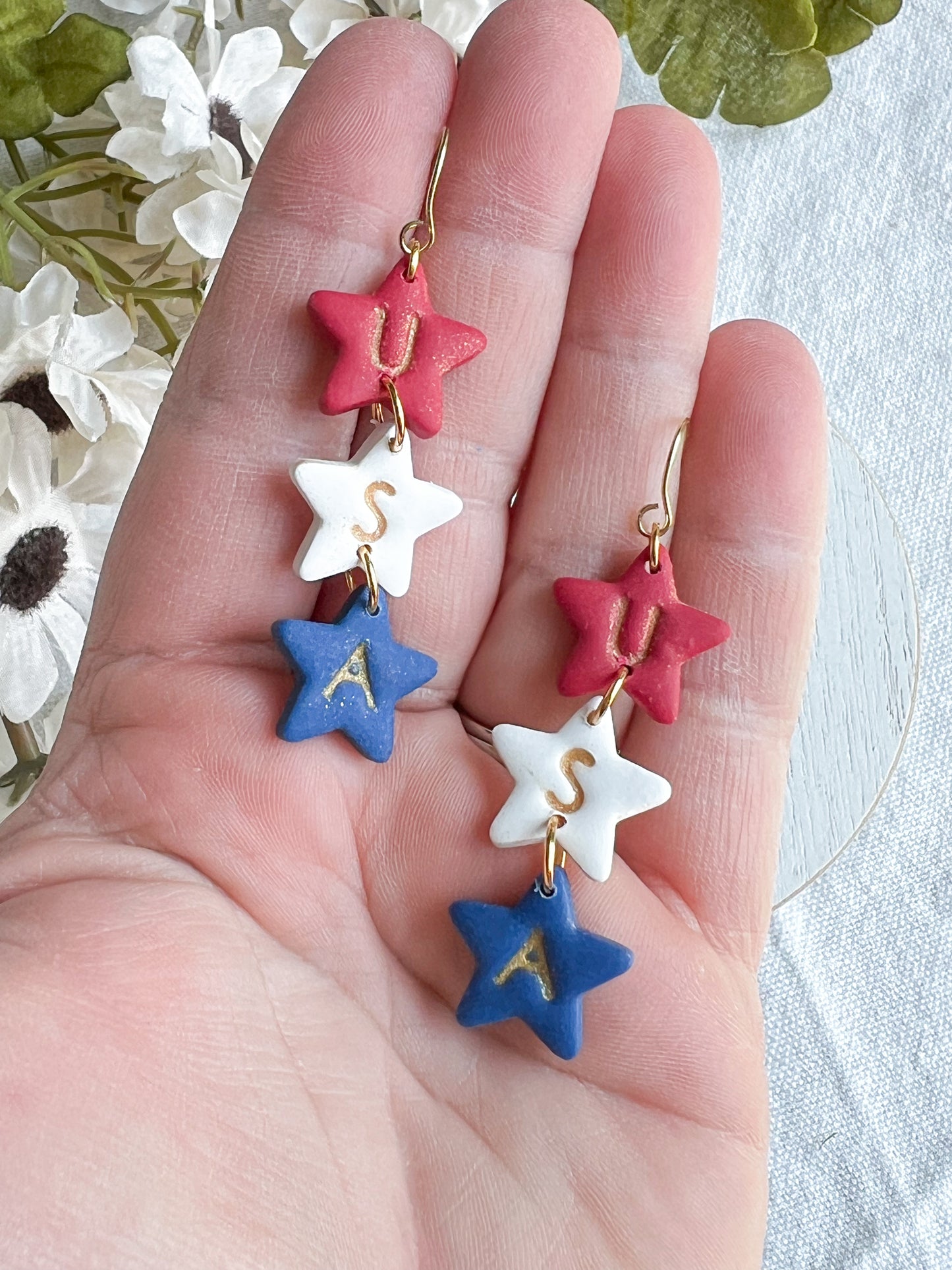 USA Star Polymer Clay Dangle Earrings