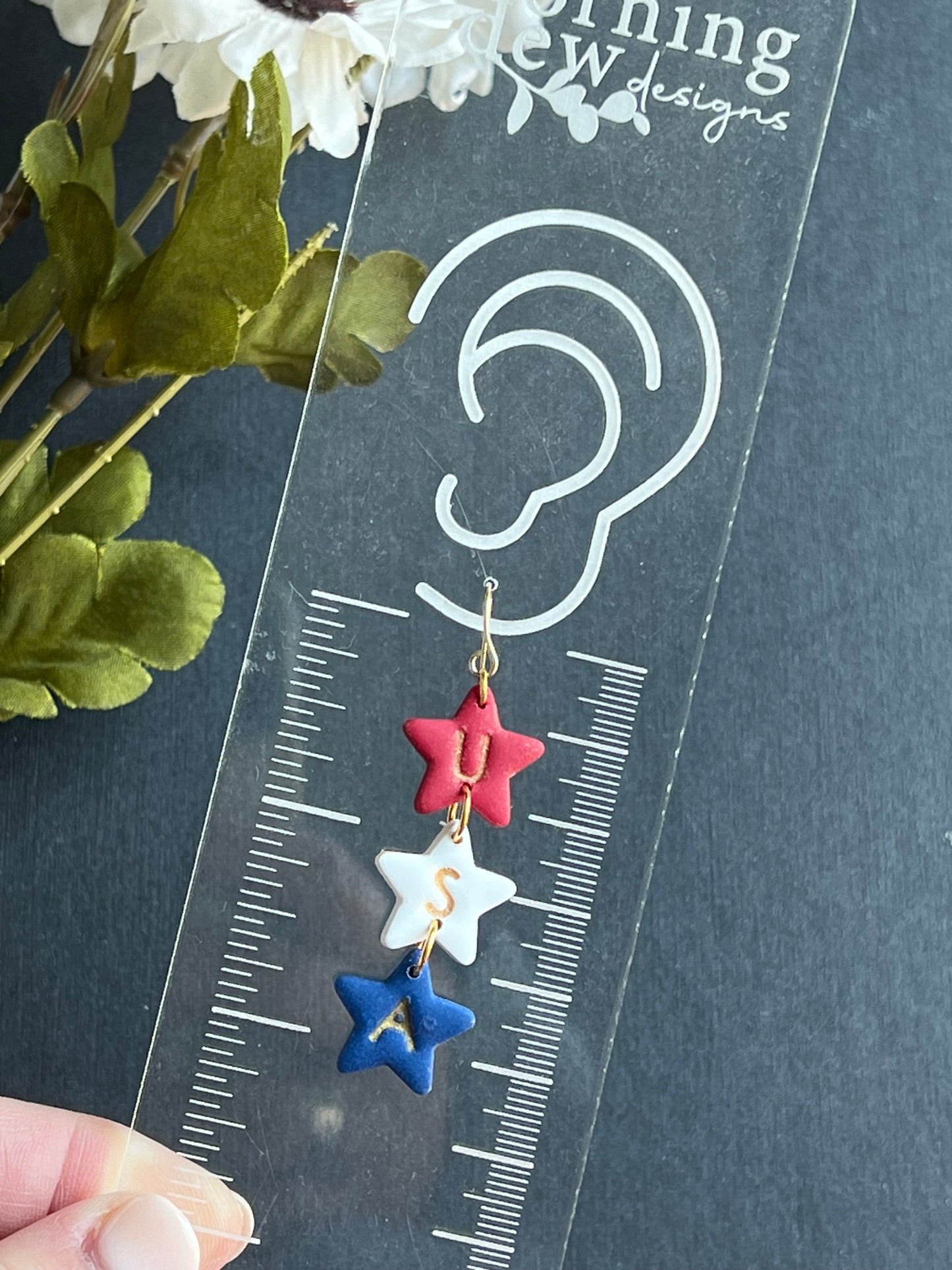 USA Star Polymer Clay Dangle Earrings