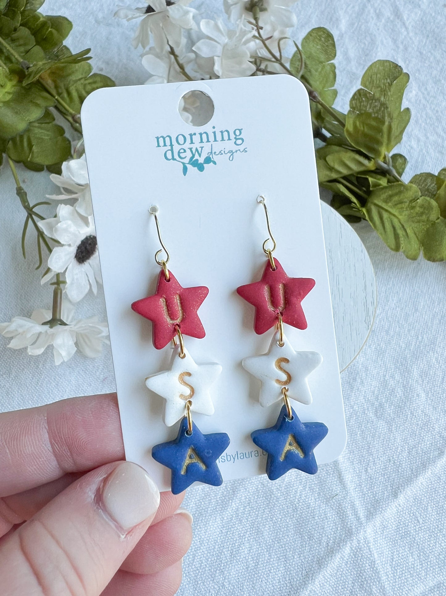 USA Star Polymer Clay Dangle Earrings