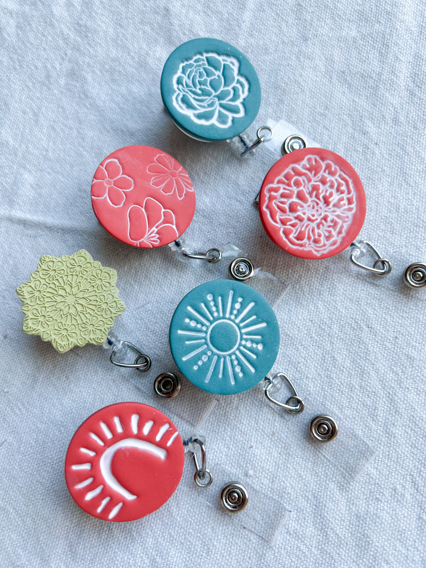 Boho Flower and Mandala Polymer Clay Badges | Nurse and Teacher Retractable Badges