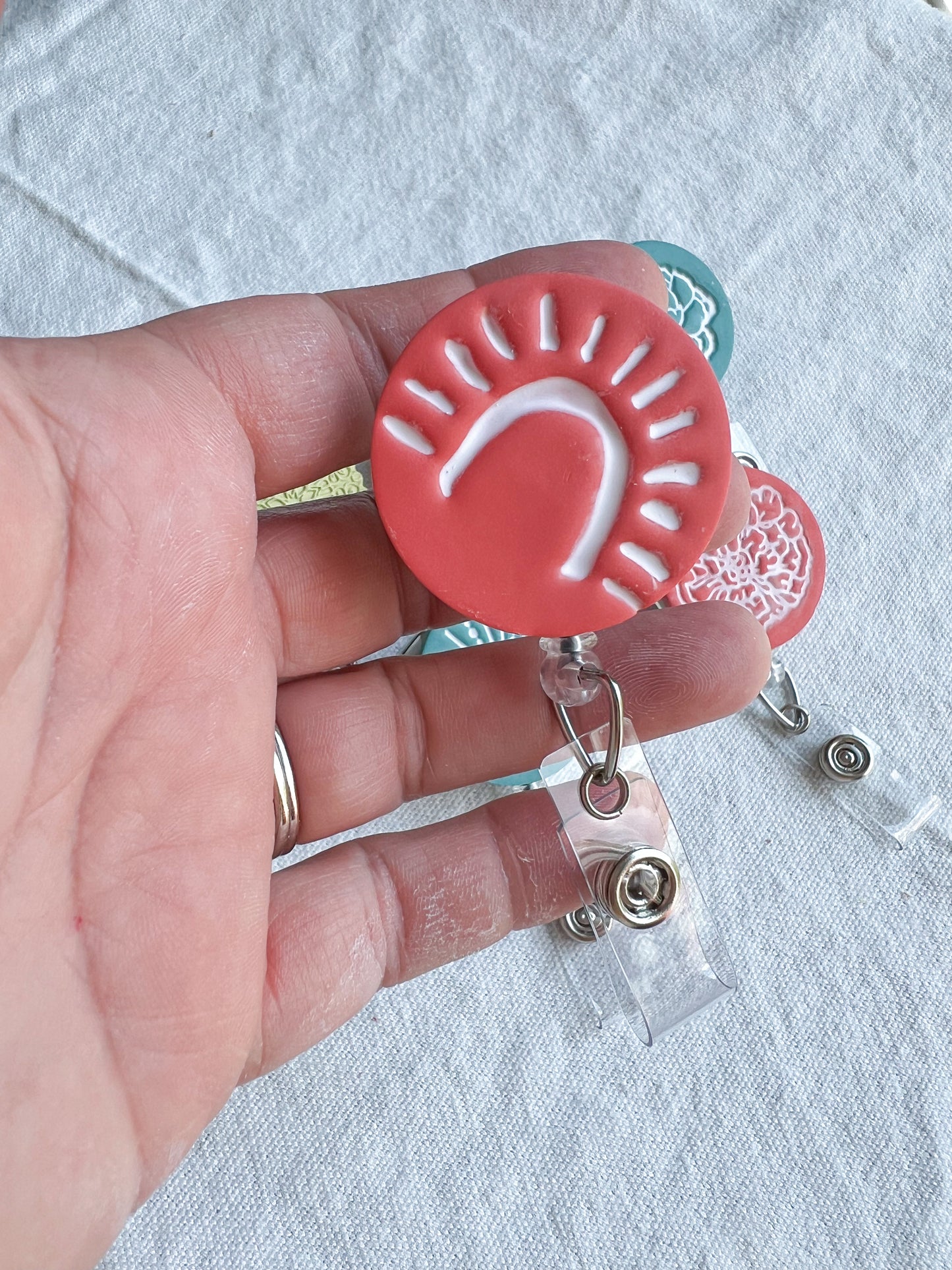 Boho Flower and Mandala Polymer Clay Badges | Nurse and Teacher Retractable Badges