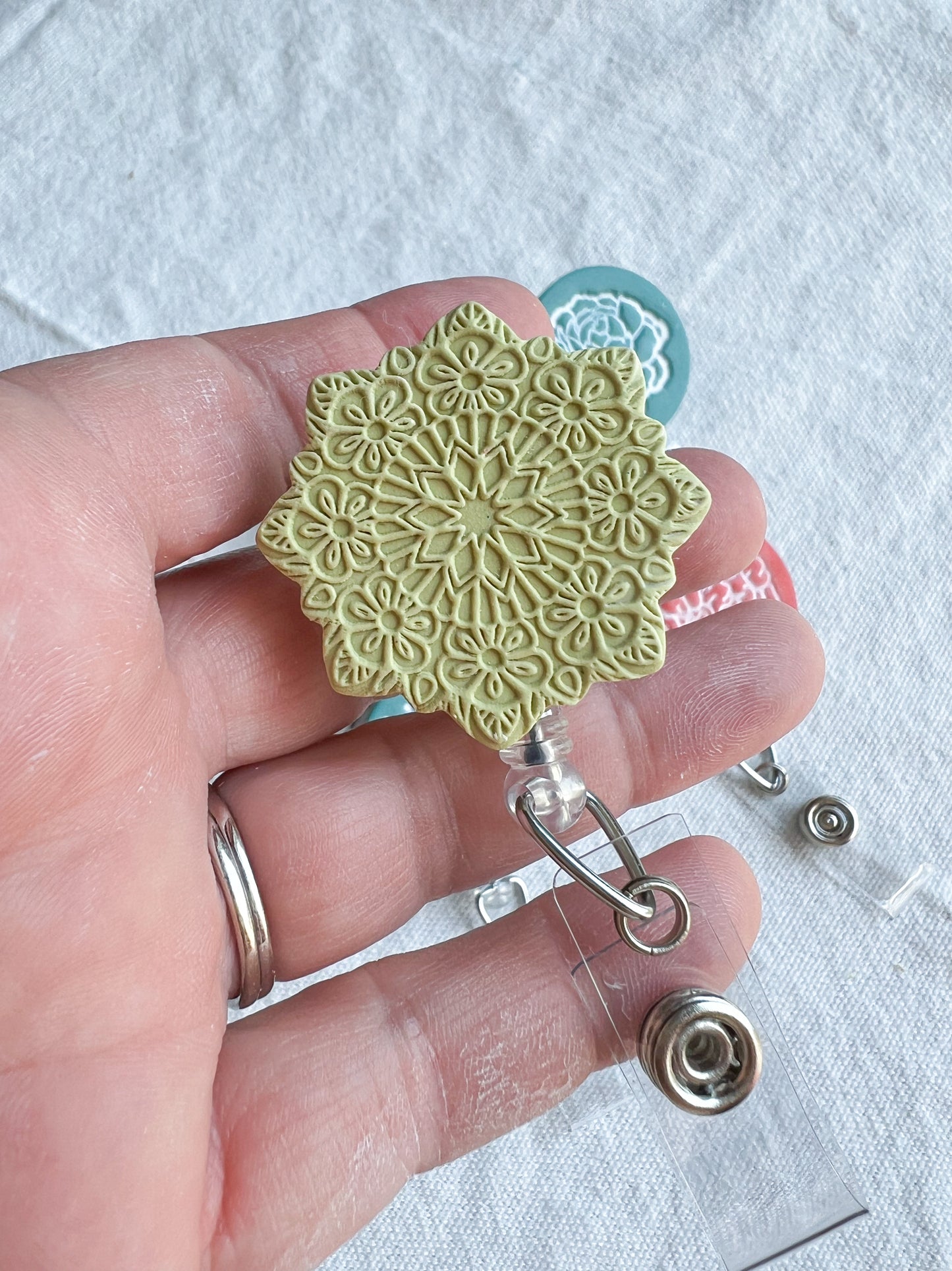 Boho Flower and Mandala Polymer Clay Badges | Nurse and Teacher Retractable Badges