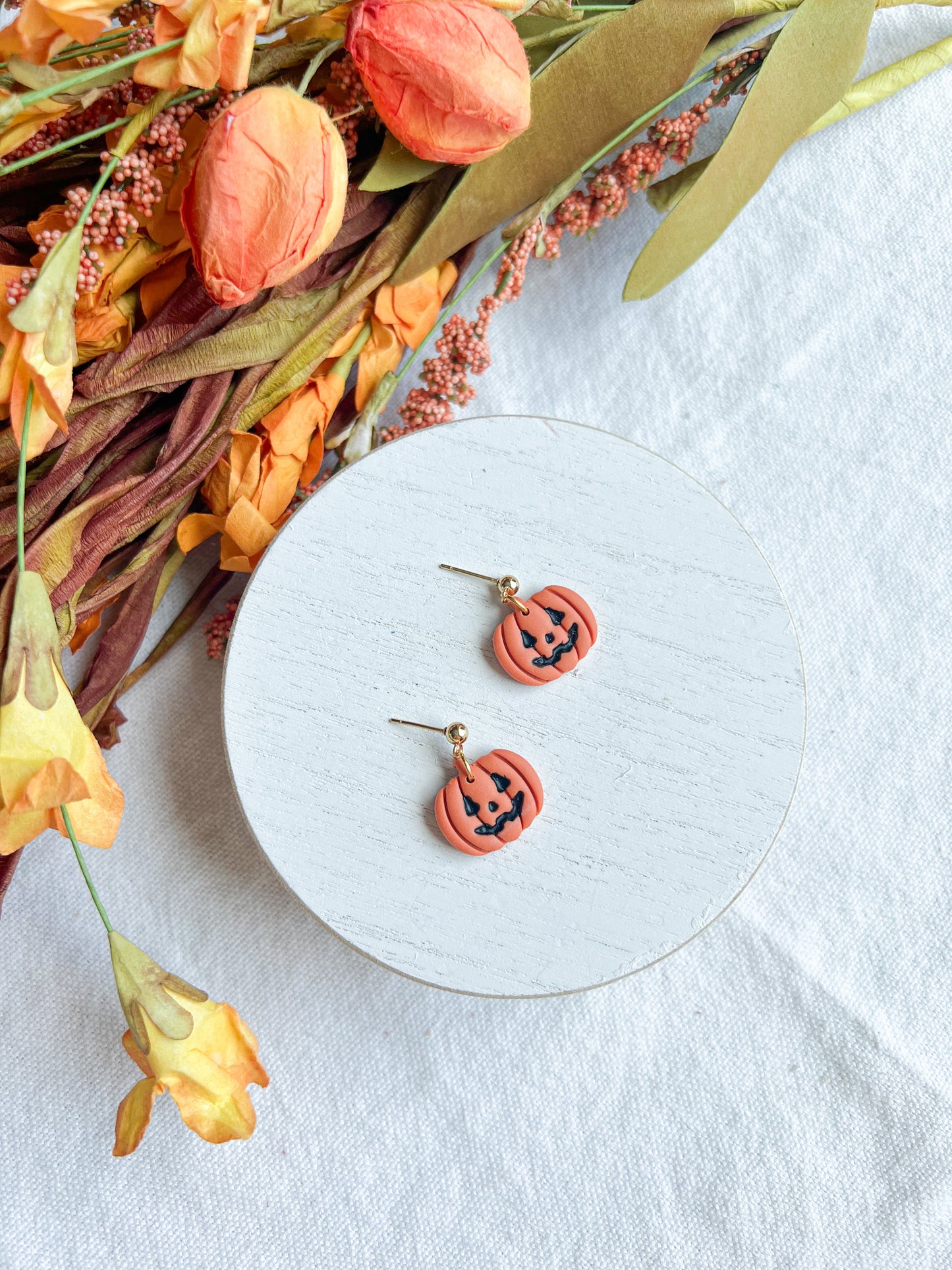 Jack-O-Lantern Pumpkin Polymer Clay Earrings