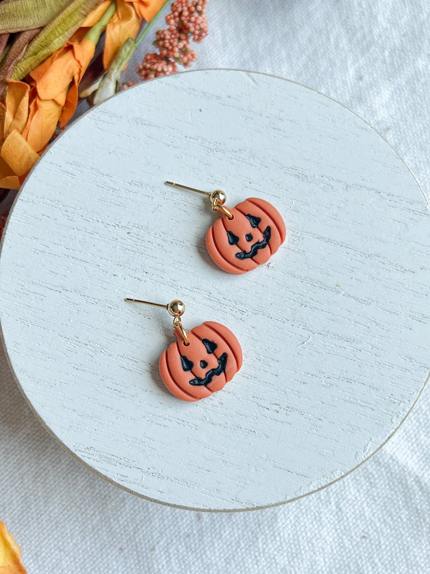 Jack-O-Lantern Pumpkin Polymer Clay Earrings