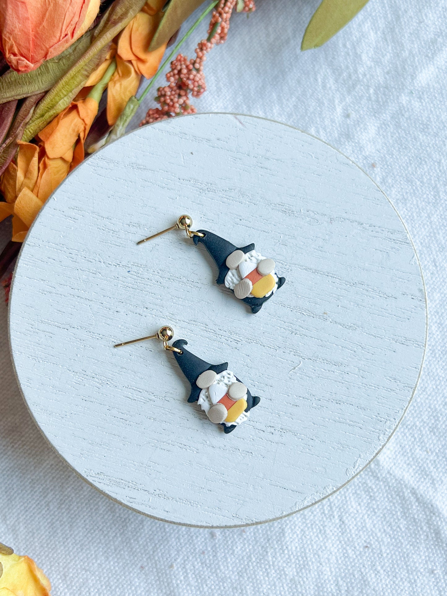 Witchy Gnome with Candy Corn Polymer Clay Earrings