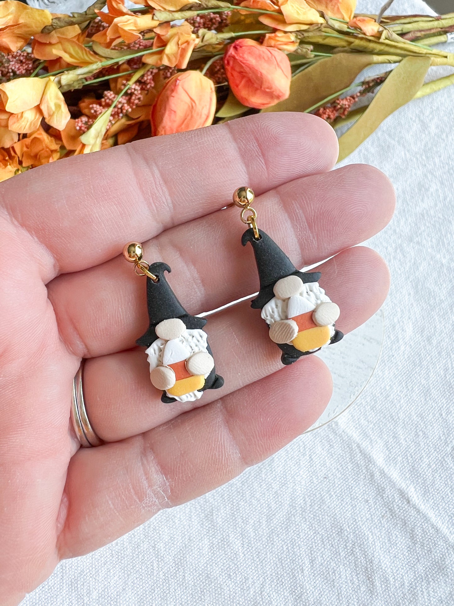 Witchy Gnome with Candy Corn Polymer Clay Earrings