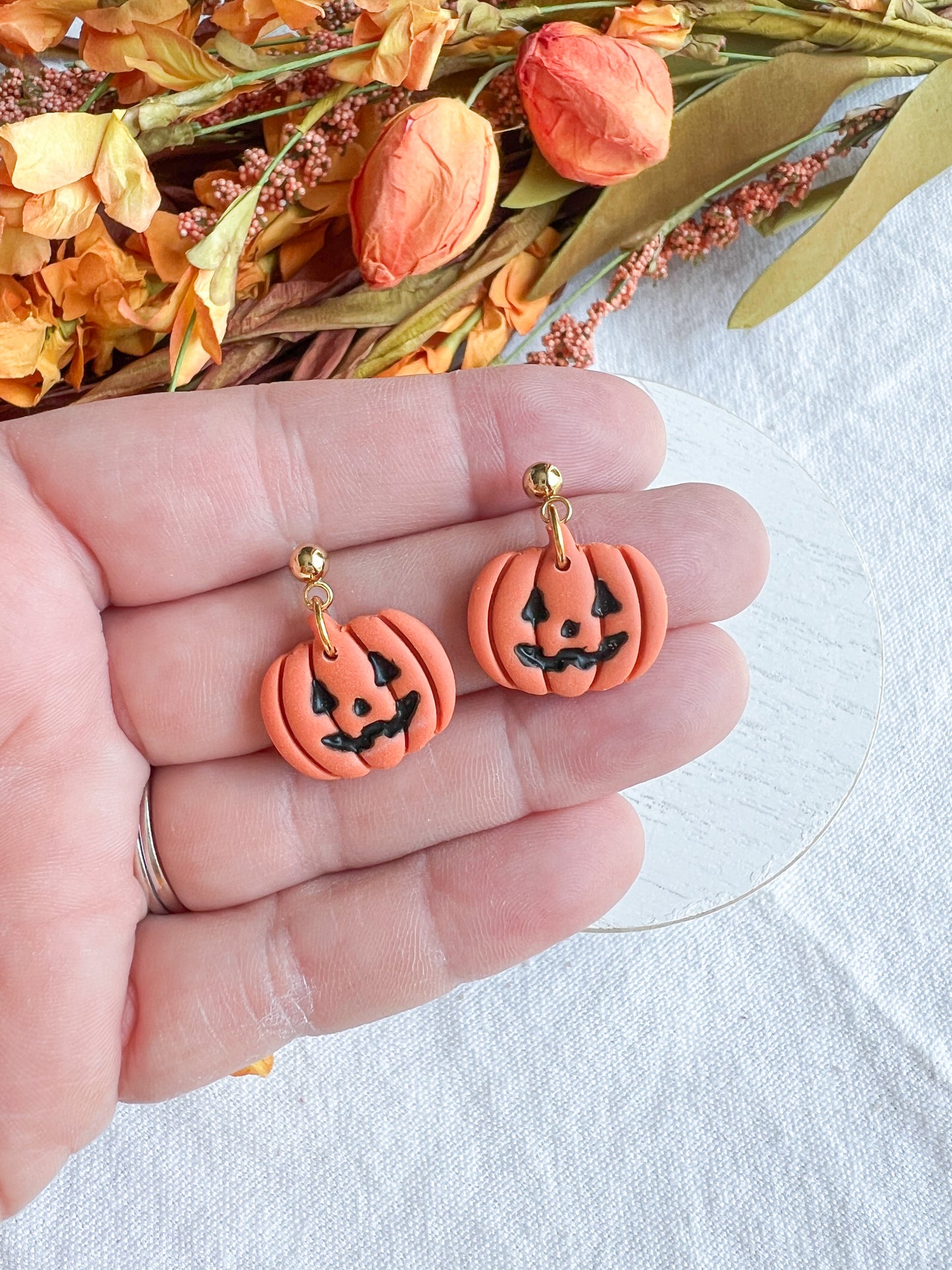 Jack-O-Lantern Pumpkin Polymer Clay Earrings