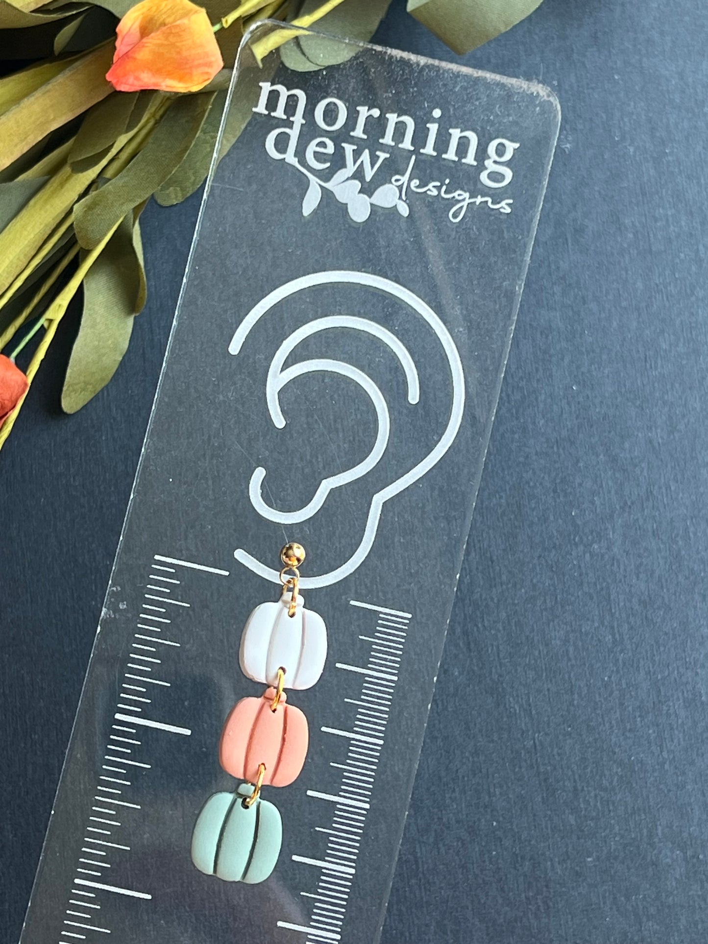 3 Tiered Colorful Pumpkin Polymer Clay Dangles | Fall Pumpkin Earrings
