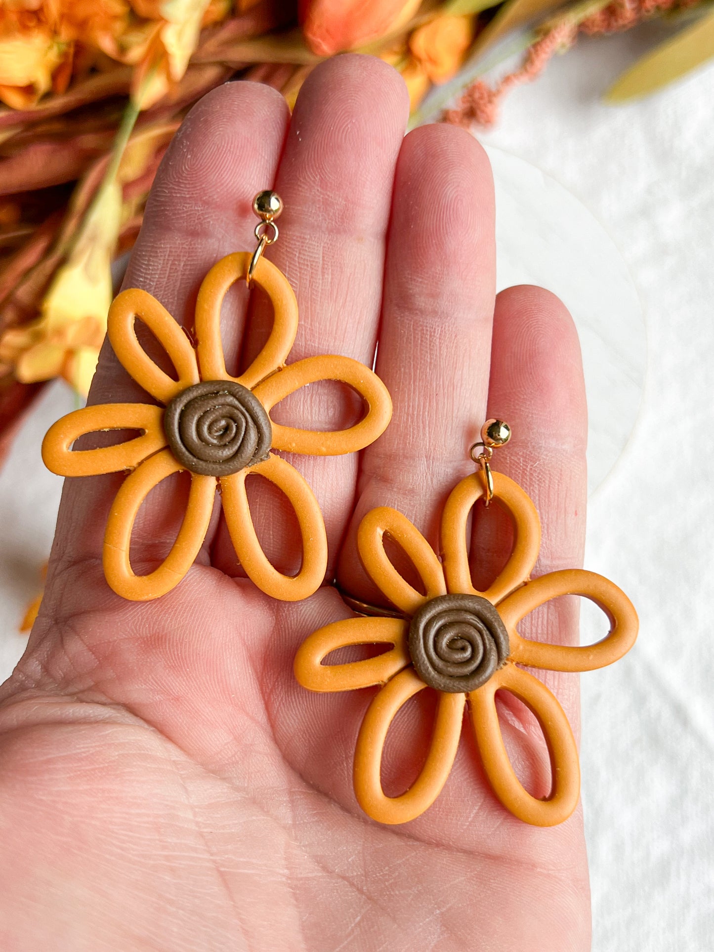 Sunflower Doodle Polymer Clay Earrings