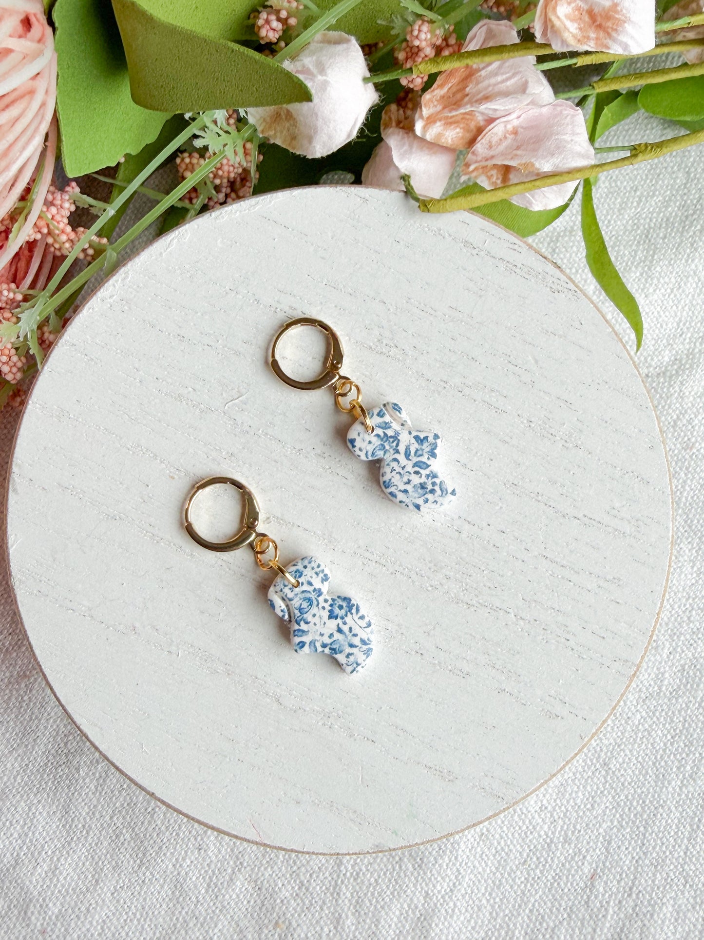 Dutch Delft Blue Pattern Wooden Shoe Polymer Clay Earrings