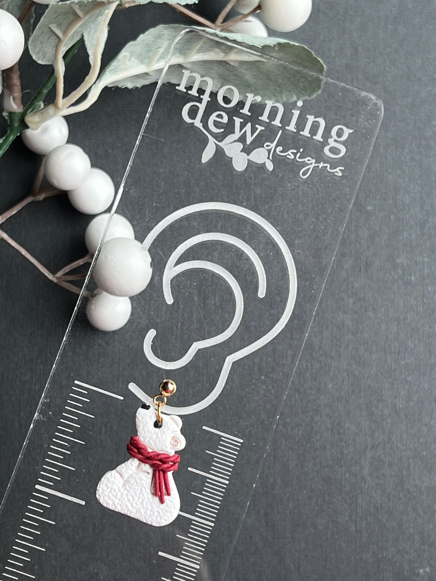 Fuzzy Red Scarf Polar Bear Polymer Clay Earrings