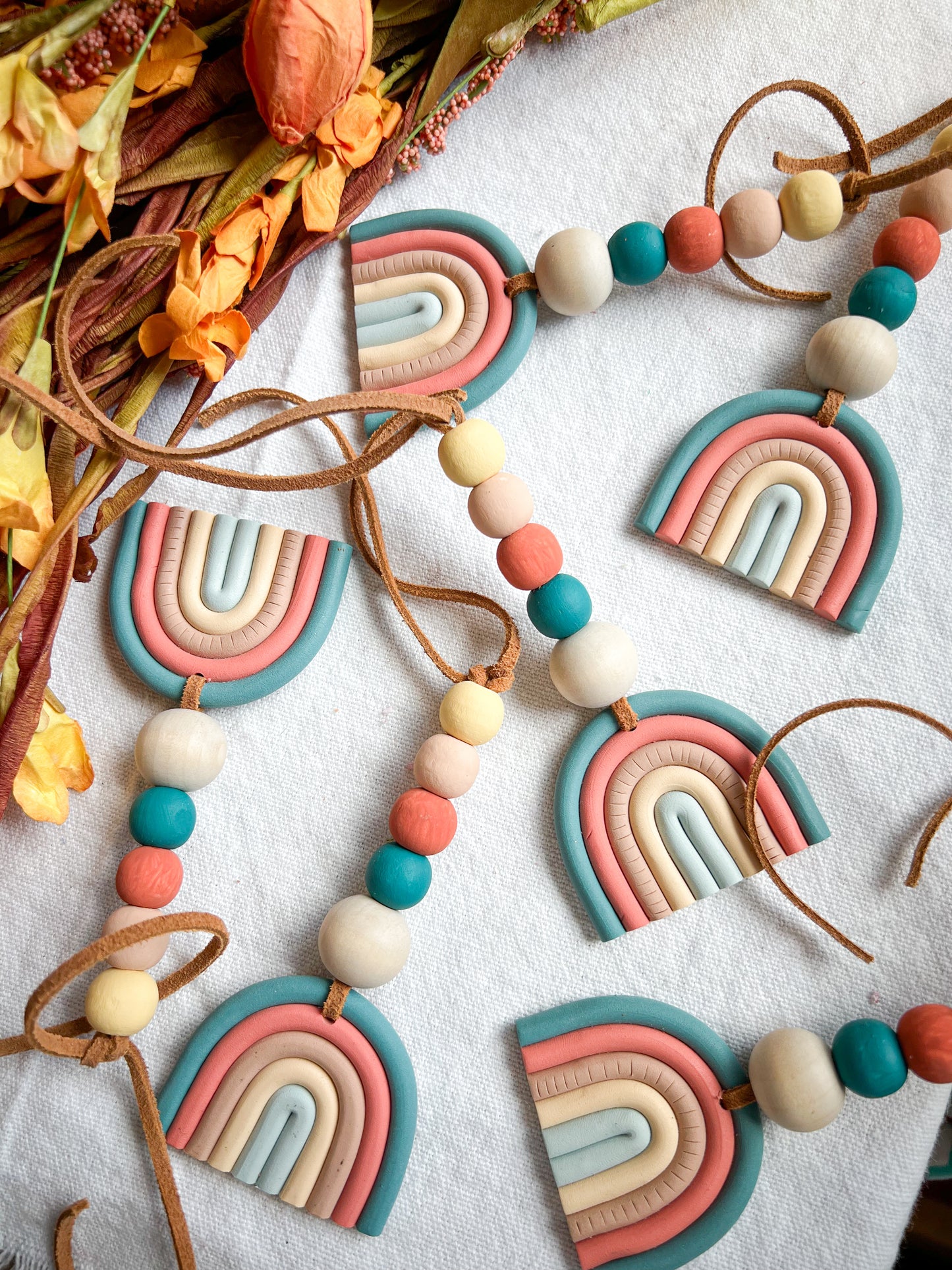 Boho Fall Toast Rainbow Car Mirror Clay Diffuser
