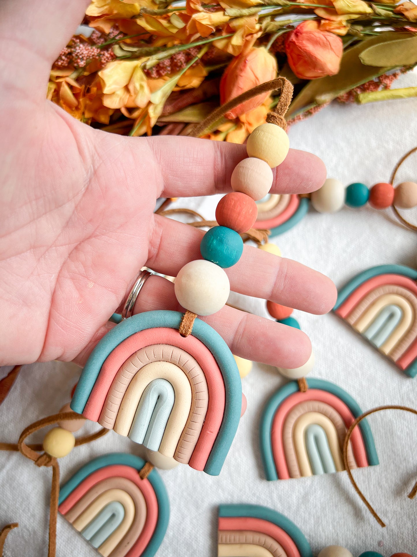 Boho Fall Toast Rainbow Car Mirror Clay Diffuser