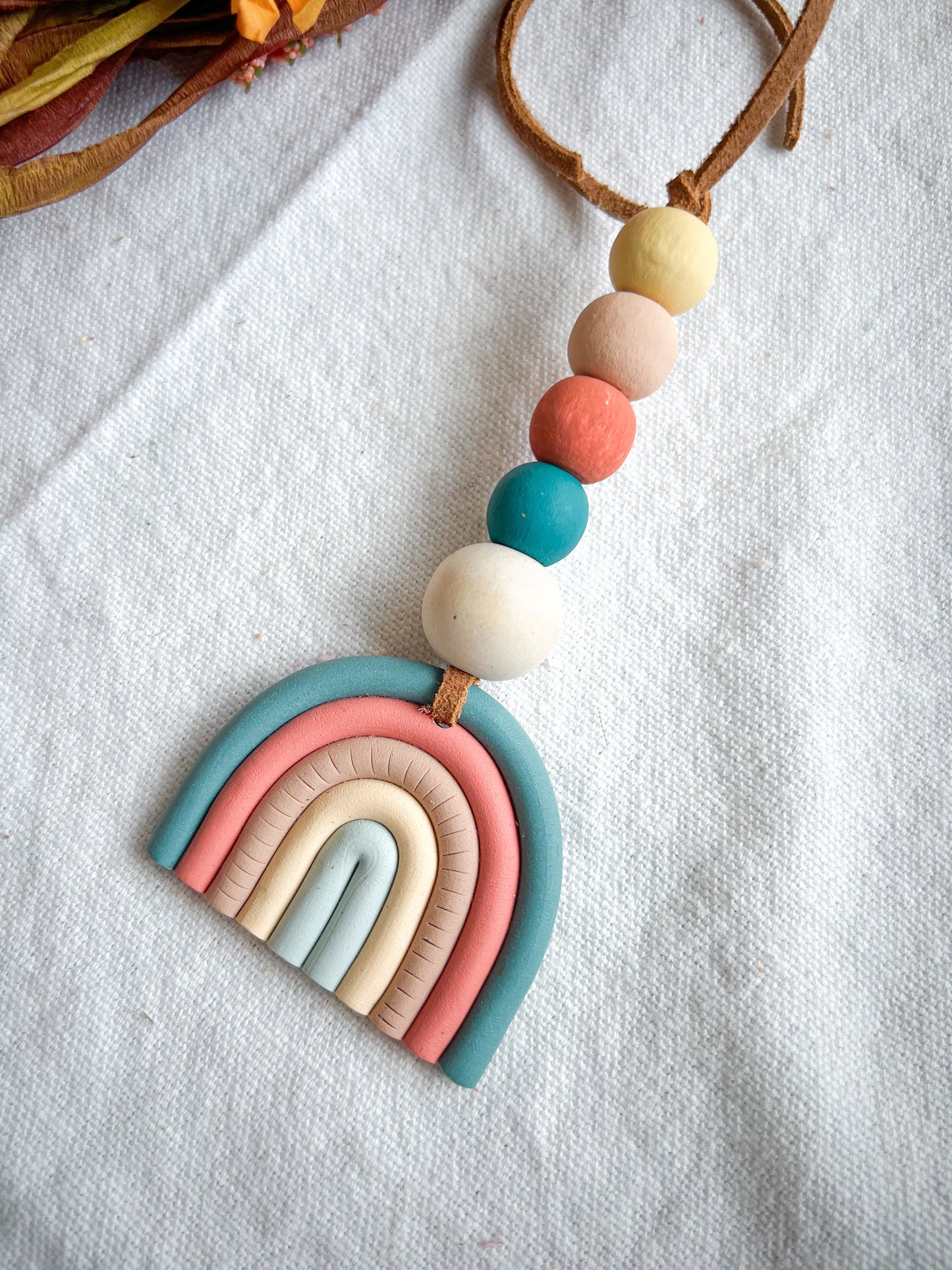 Boho Fall Toast Rainbow Car Mirror Clay Diffuser