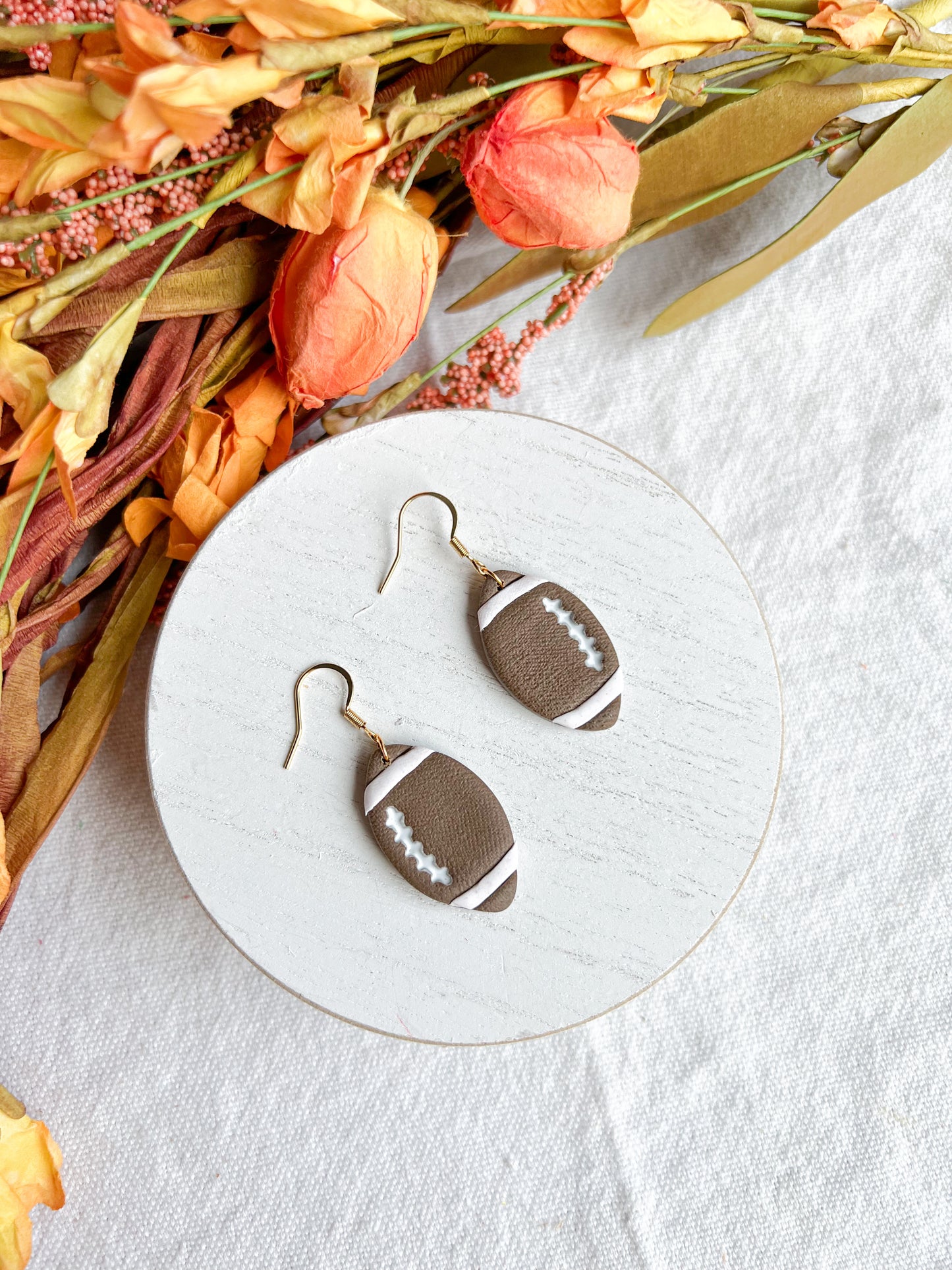 Faux Leather Polymer Clay Football Dangles