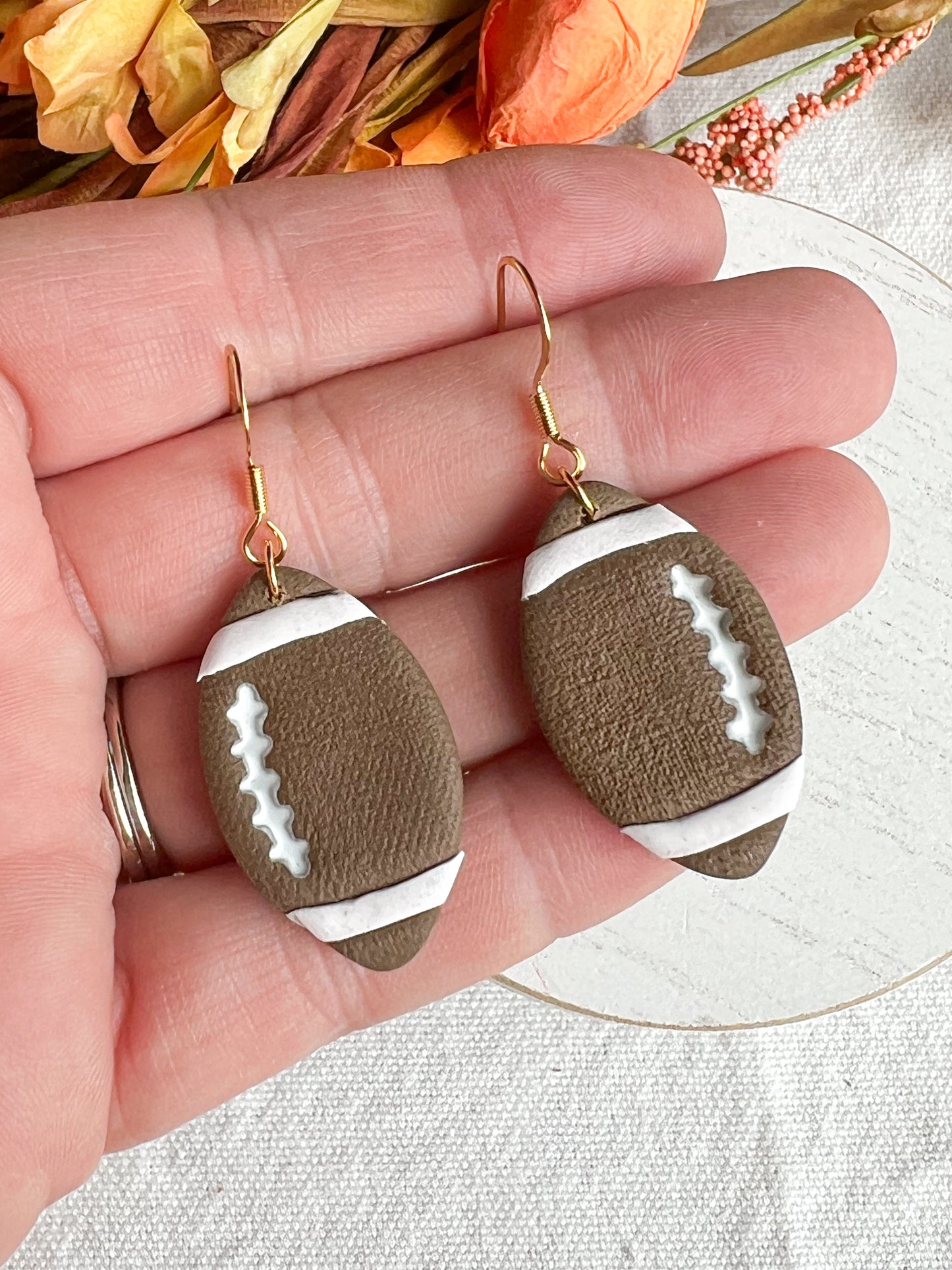 Faux Leather Polymer Clay Football Dangles