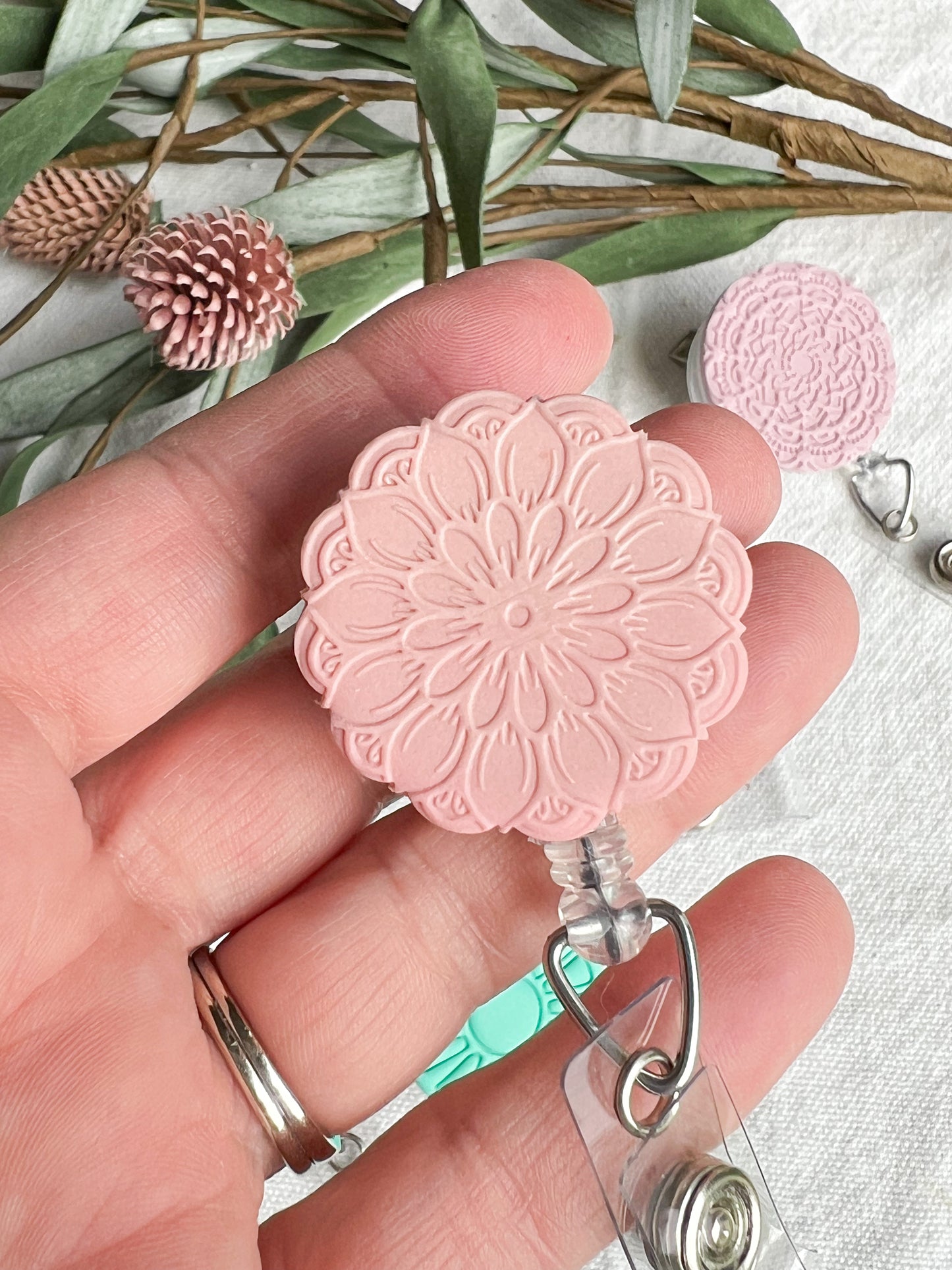 Boho Flower and Mandala Polymer Clay Badges | Nurse and Teacher Retractable Badges