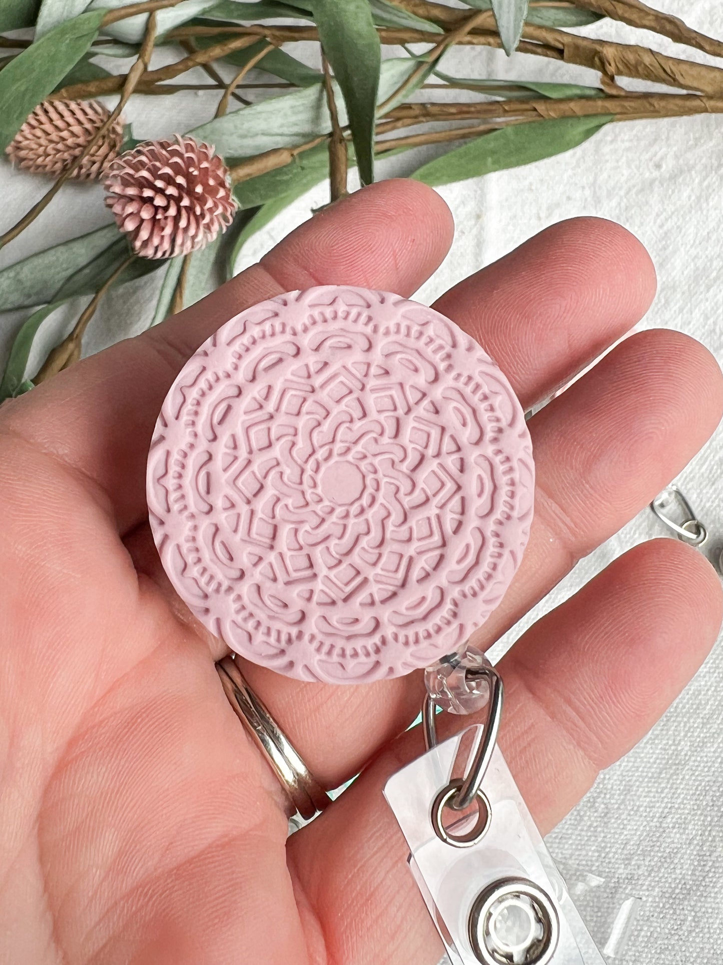 Boho Flower and Mandala Polymer Clay Badges | Nurse and Teacher Retractable Badges