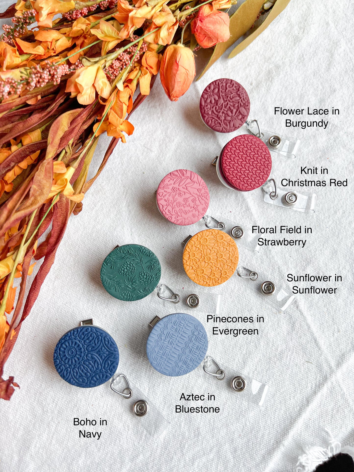 Colorful Textured Polymer Clay Badges | Nurse and Teacher Retractable Badges