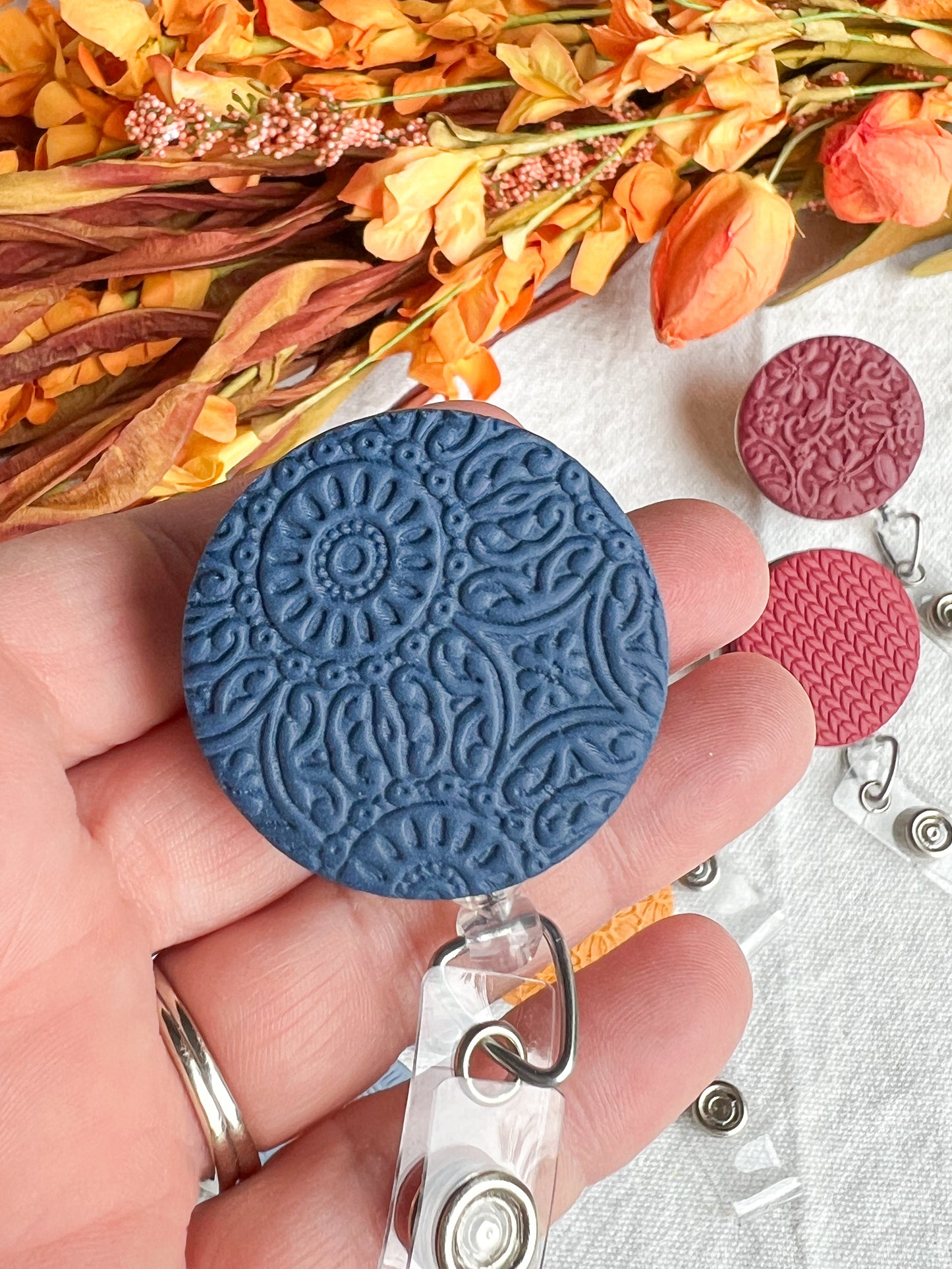 Colorful Textured Polymer Clay Badges | Nurse and Teacher Retractable Badges