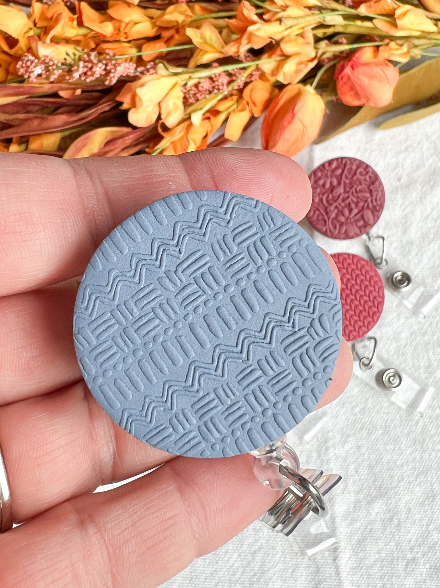 Colorful Textured Polymer Clay Badges | Nurse and Teacher Retractable Badges