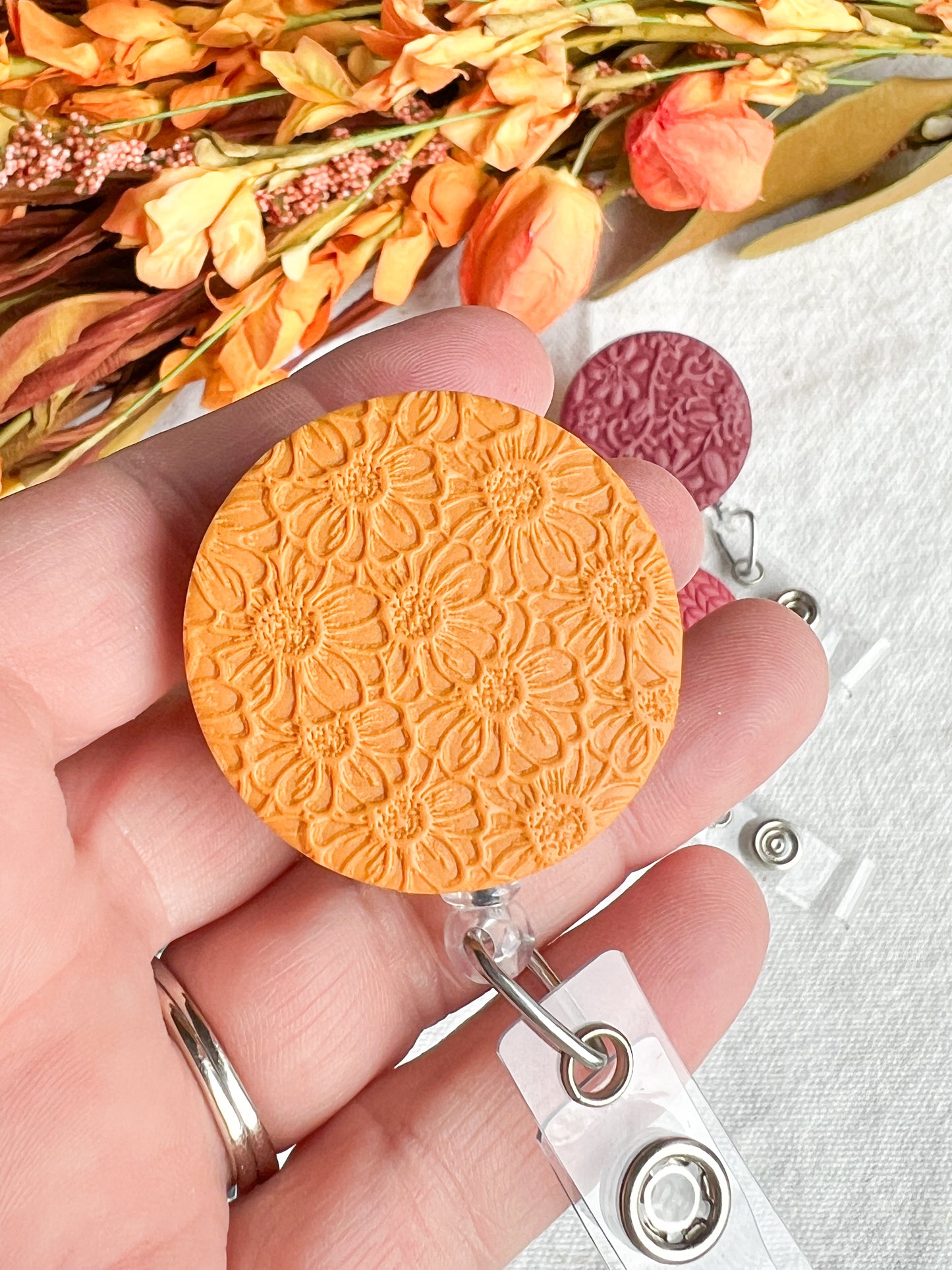 Colorful Textured Polymer Clay Badges | Nurse and Teacher Retractable Badges