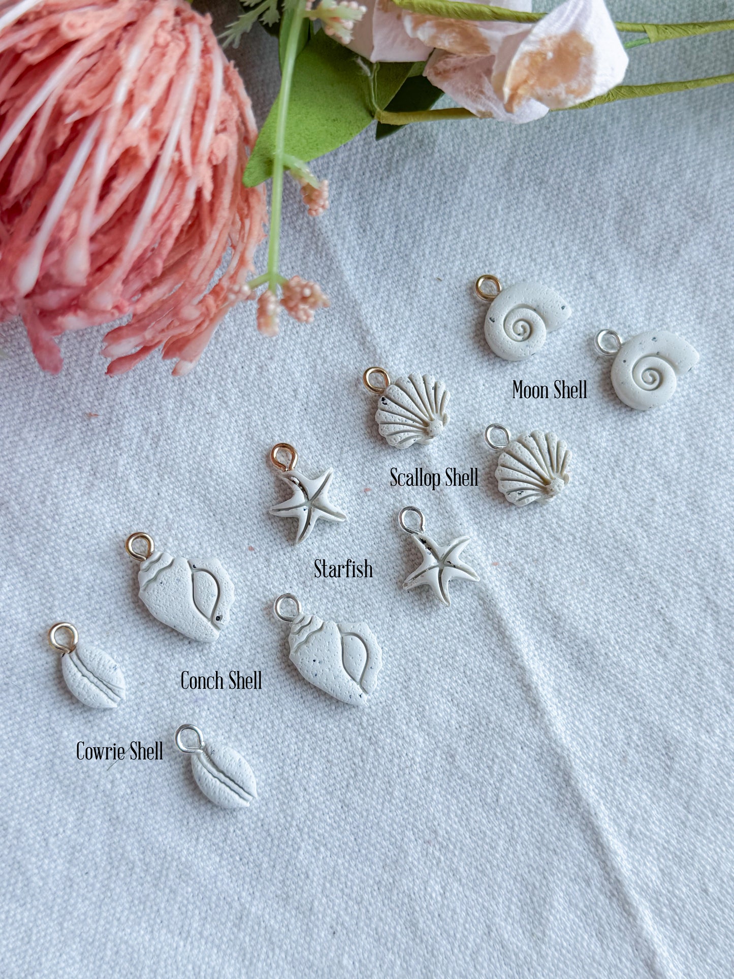 Sandy White Coastal Mini Shell Polymer Clay Jewelry Charms