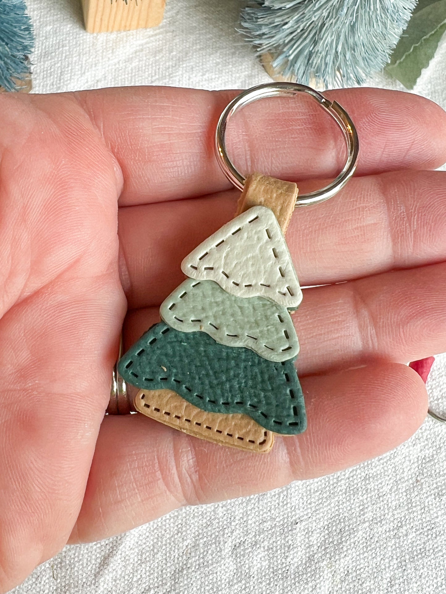Christmas Character Faux Leather Polymer Clay Keychains | Santa | Gingerbread Man | Christmas Tree | Stocking | Penguin