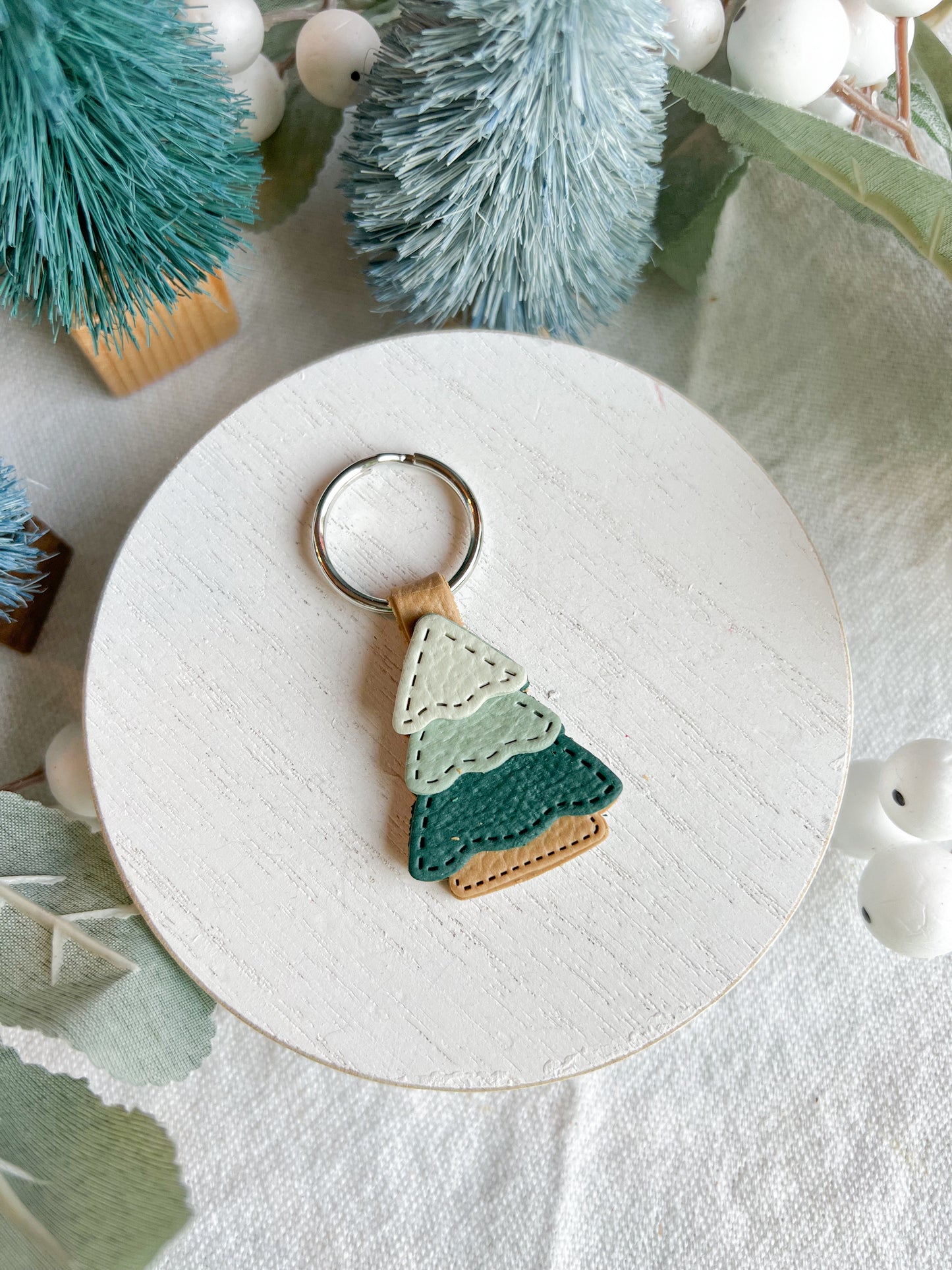 Christmas Character Faux Leather Polymer Clay Keychains | Santa | Gingerbread Man | Christmas Tree | Stocking | Penguin