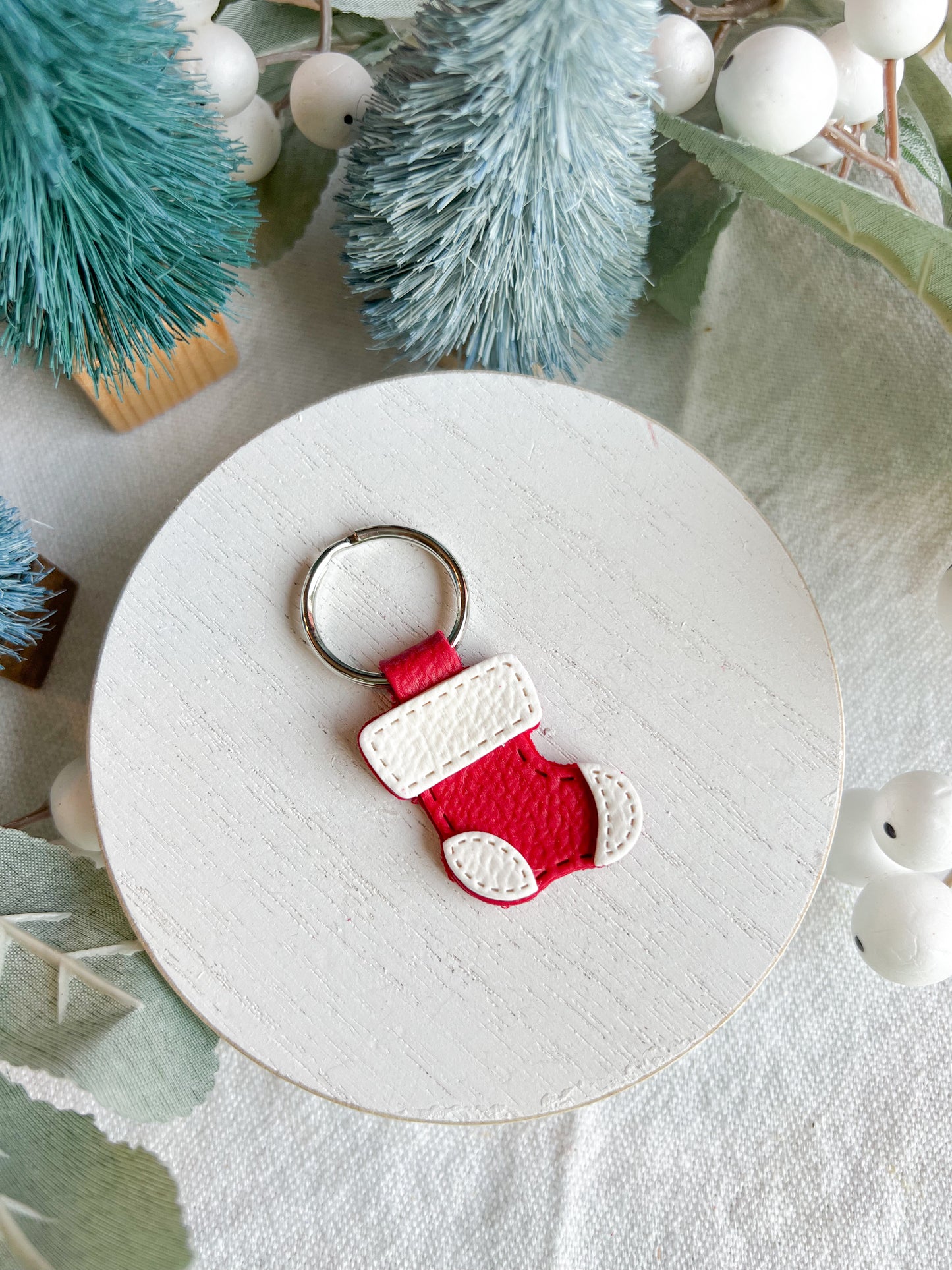 Christmas Character Faux Leather Polymer Clay Keychains | Santa | Gingerbread Man | Christmas Tree | Stocking | Penguin