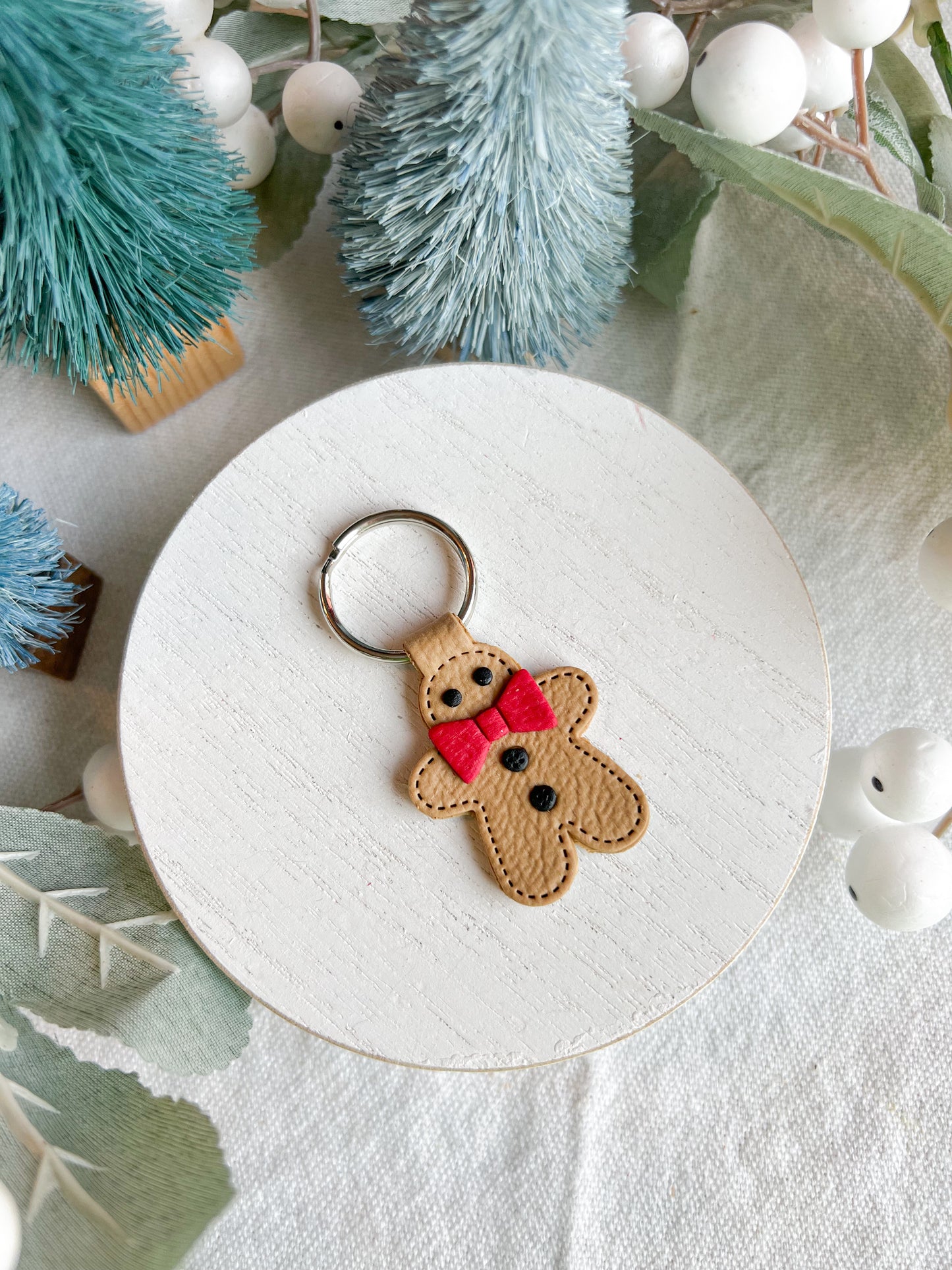 Christmas Character Faux Leather Polymer Clay Keychains | Santa | Gingerbread Man | Christmas Tree | Stocking | Penguin