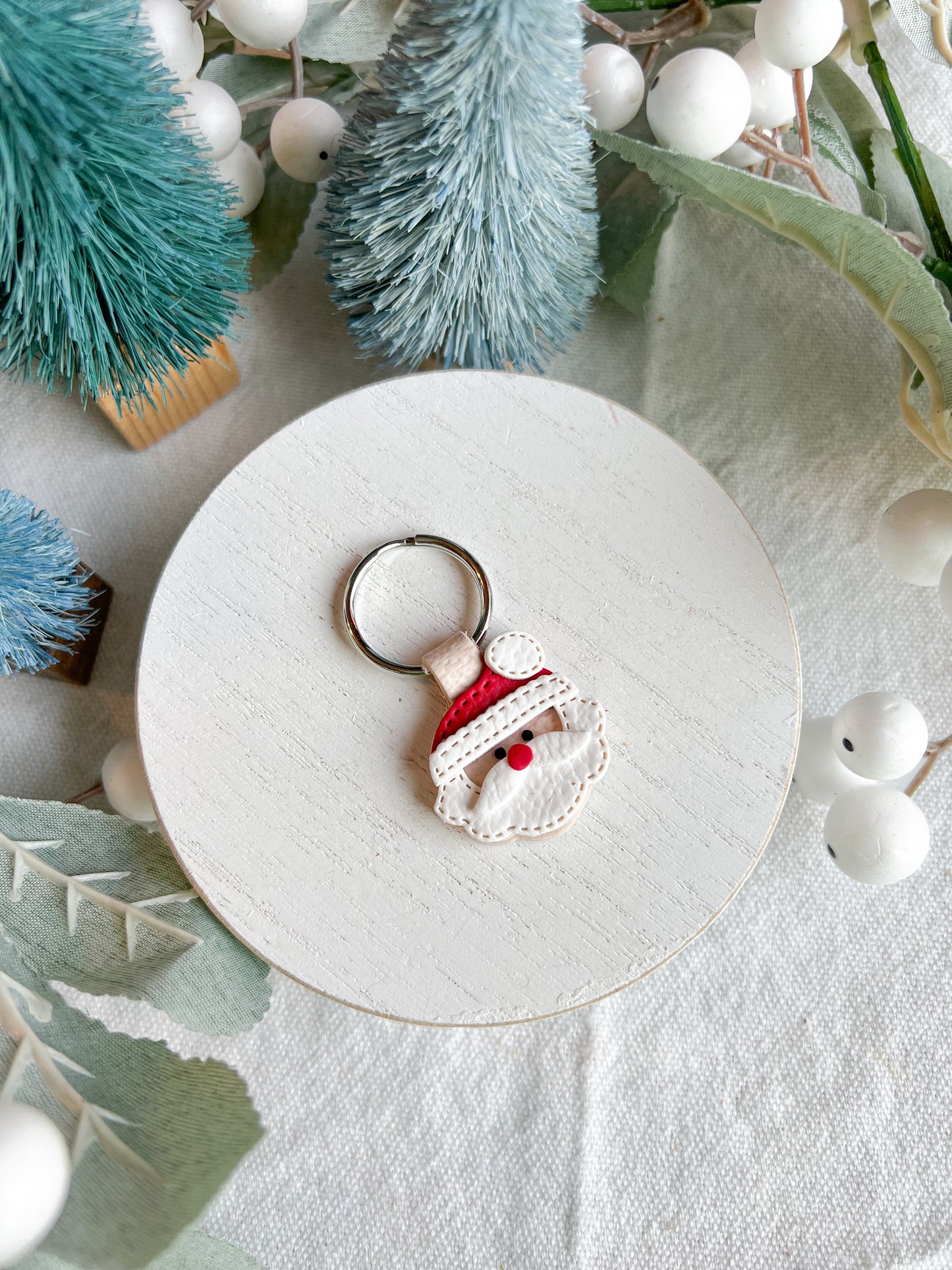 Christmas Character Faux Leather Polymer Clay Keychains | Santa | Gingerbread Man | Christmas Tree | Stocking | Penguin