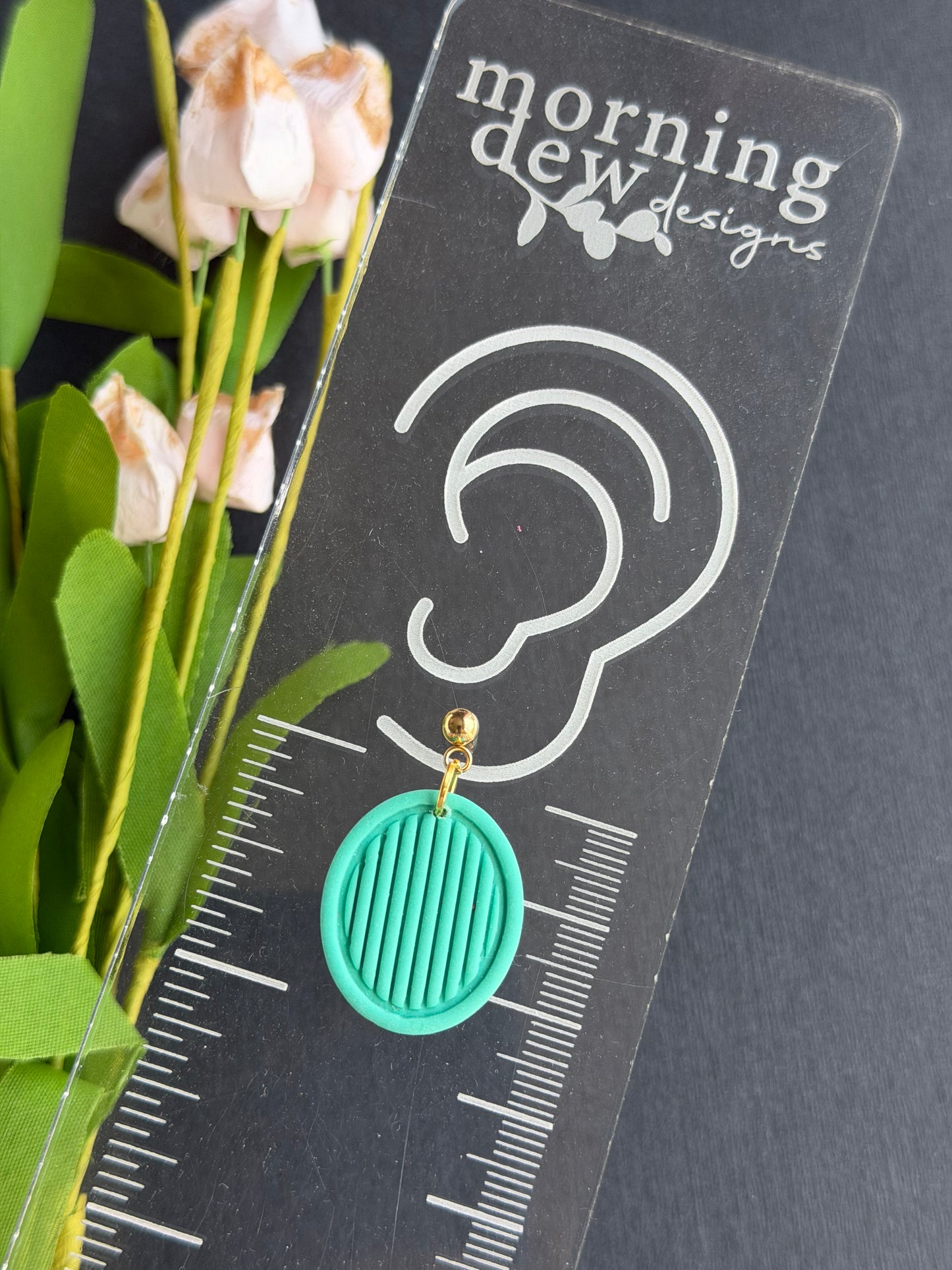 Striped Oval Polymer Clay Earrings | Seaside Charm Collection