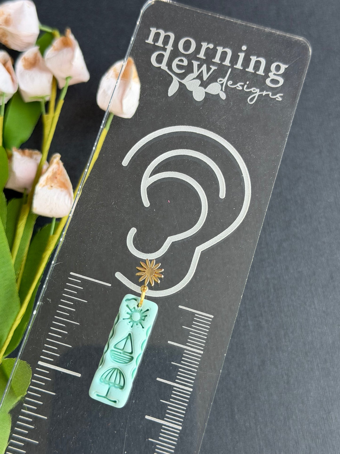 Pastel Mint Sun Stamped Rectangle Polymer Clay Earrings | Seaside Charm Collection