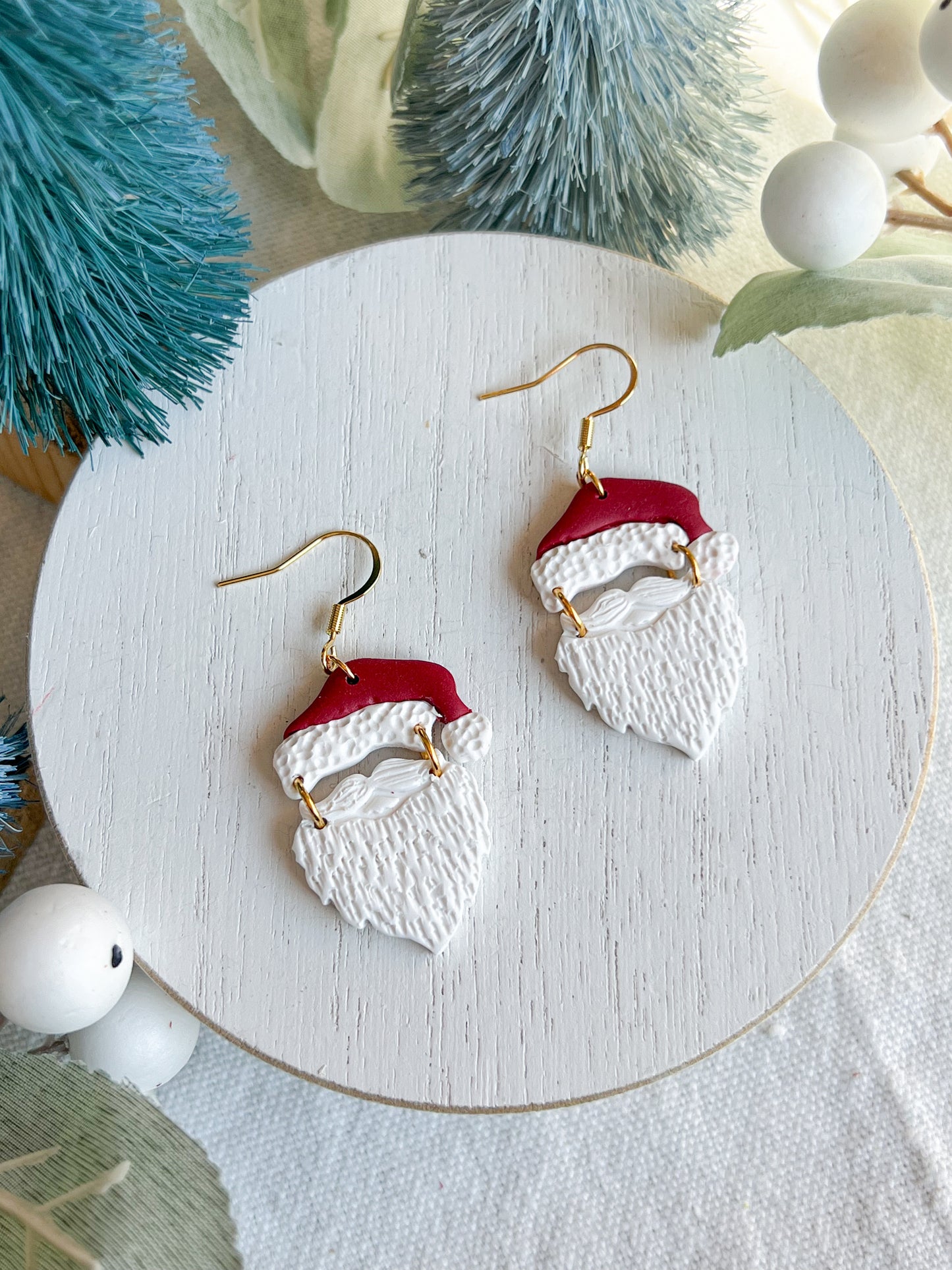Santa Hat and Beard Polymer Clay Earrings
