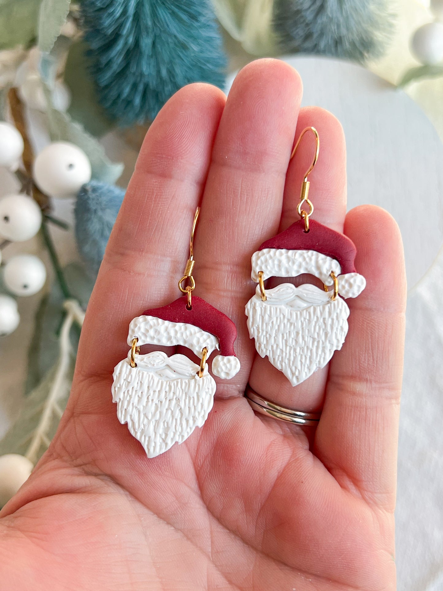 Santa Hat and Beard Polymer Clay Earrings
