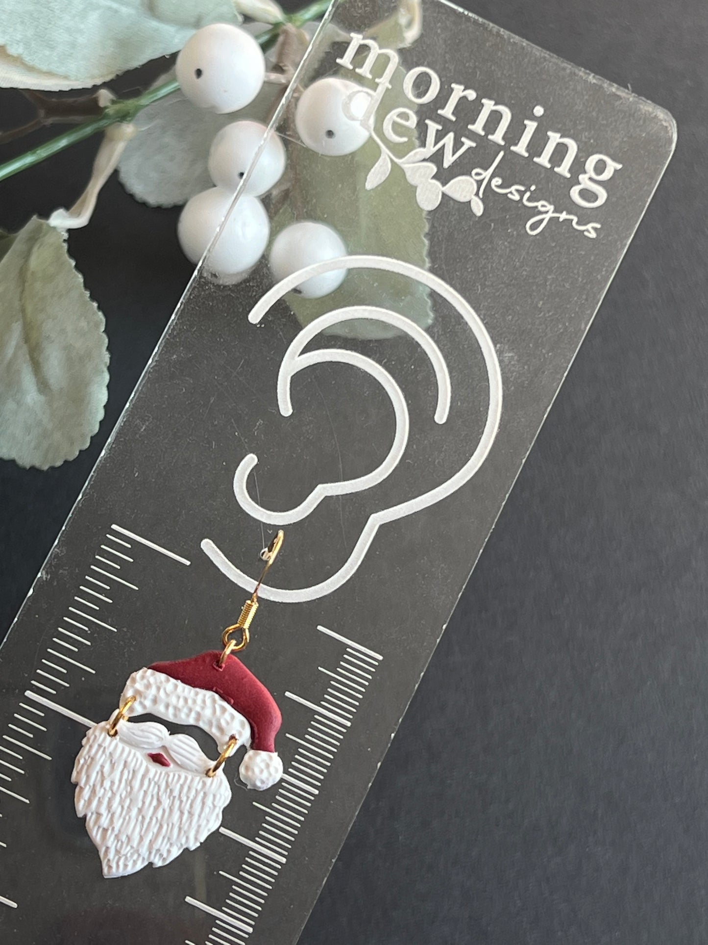 Santa Hat and Beard Polymer Clay Earrings