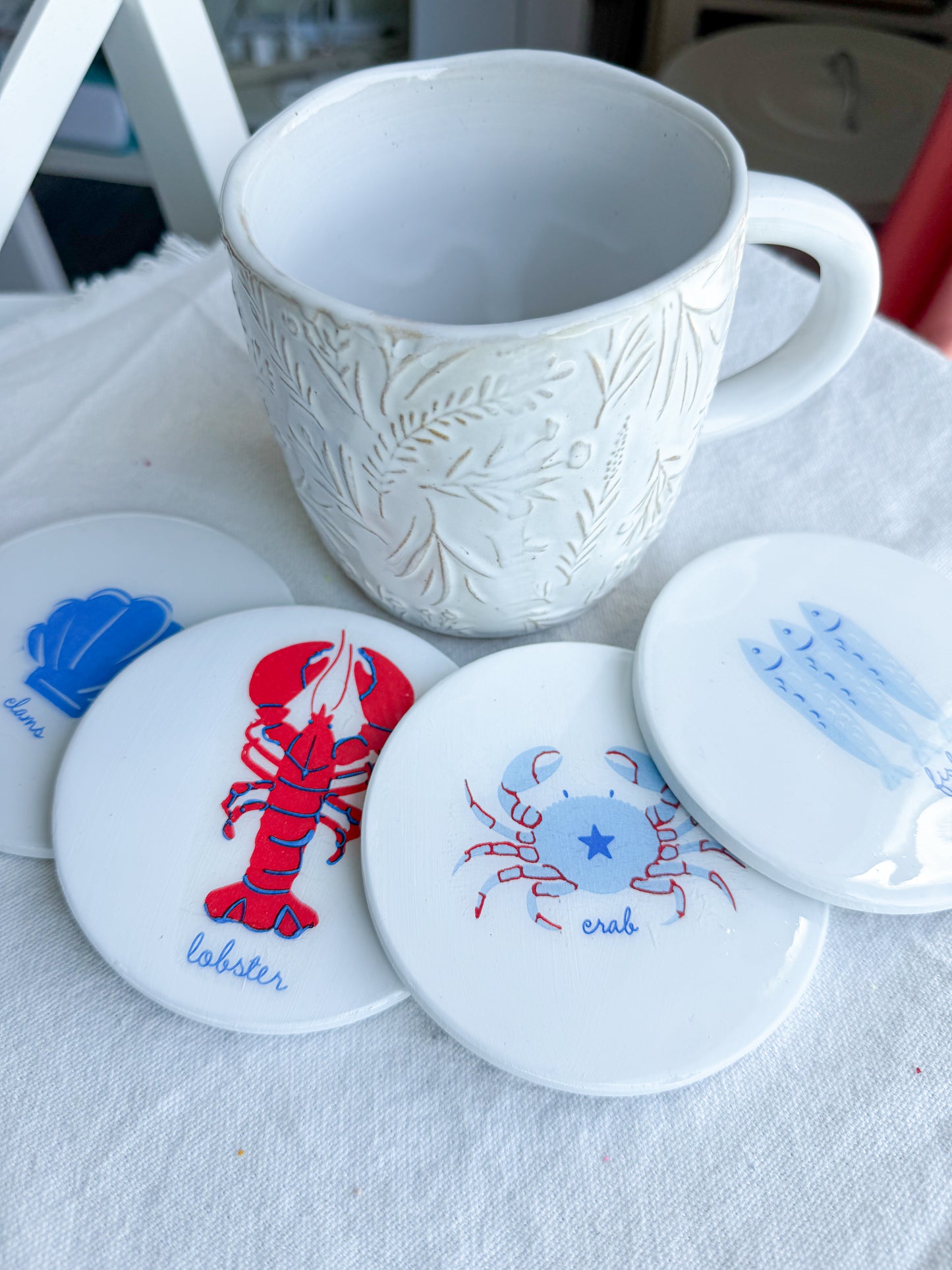Coastal Sea Life Beverage Coasters | Set of 4 Table Coasters