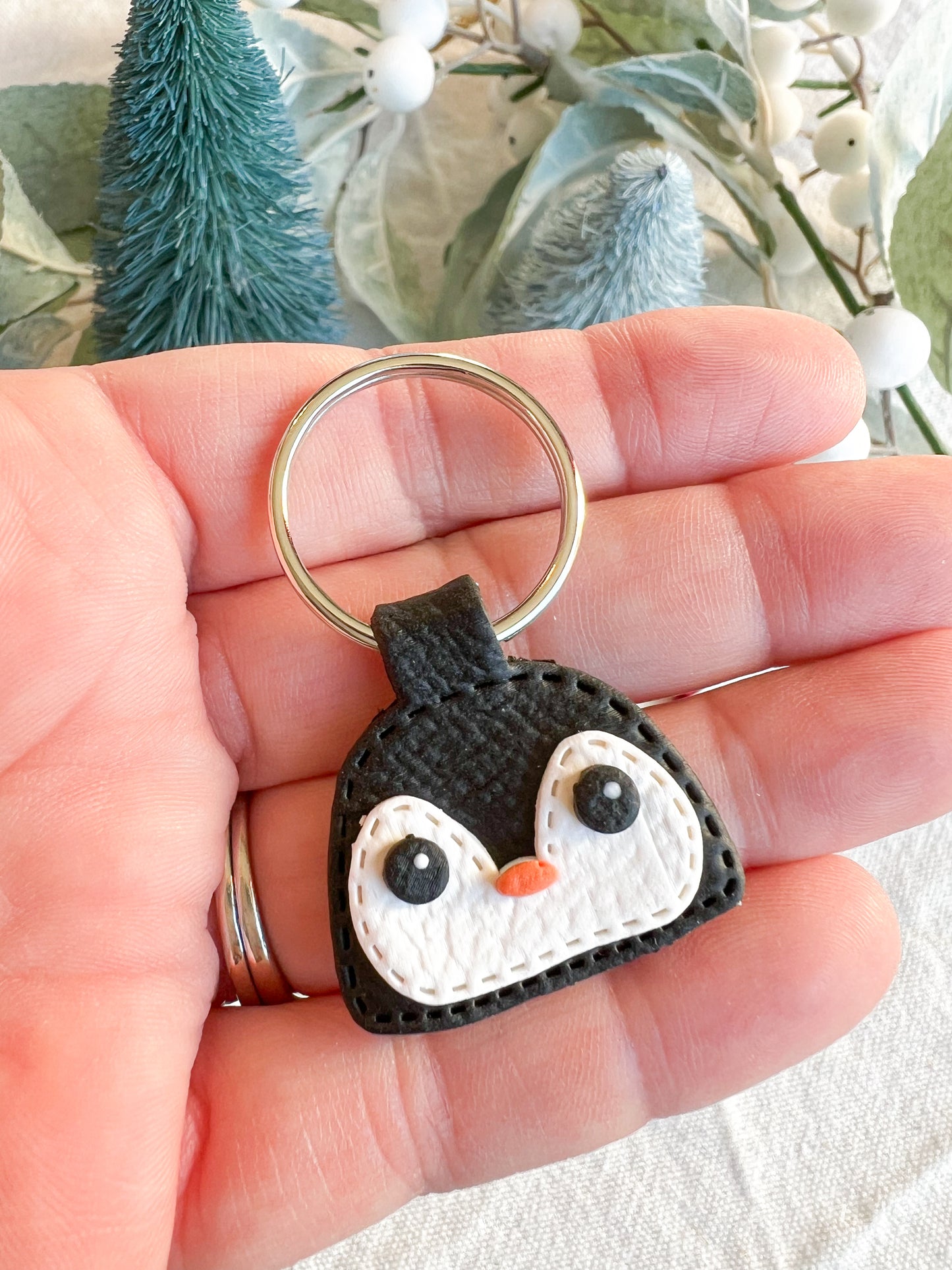 Christmas Character Faux Leather Polymer Clay Keychains | Santa | Gingerbread Man | Christmas Tree | Stocking | Penguin