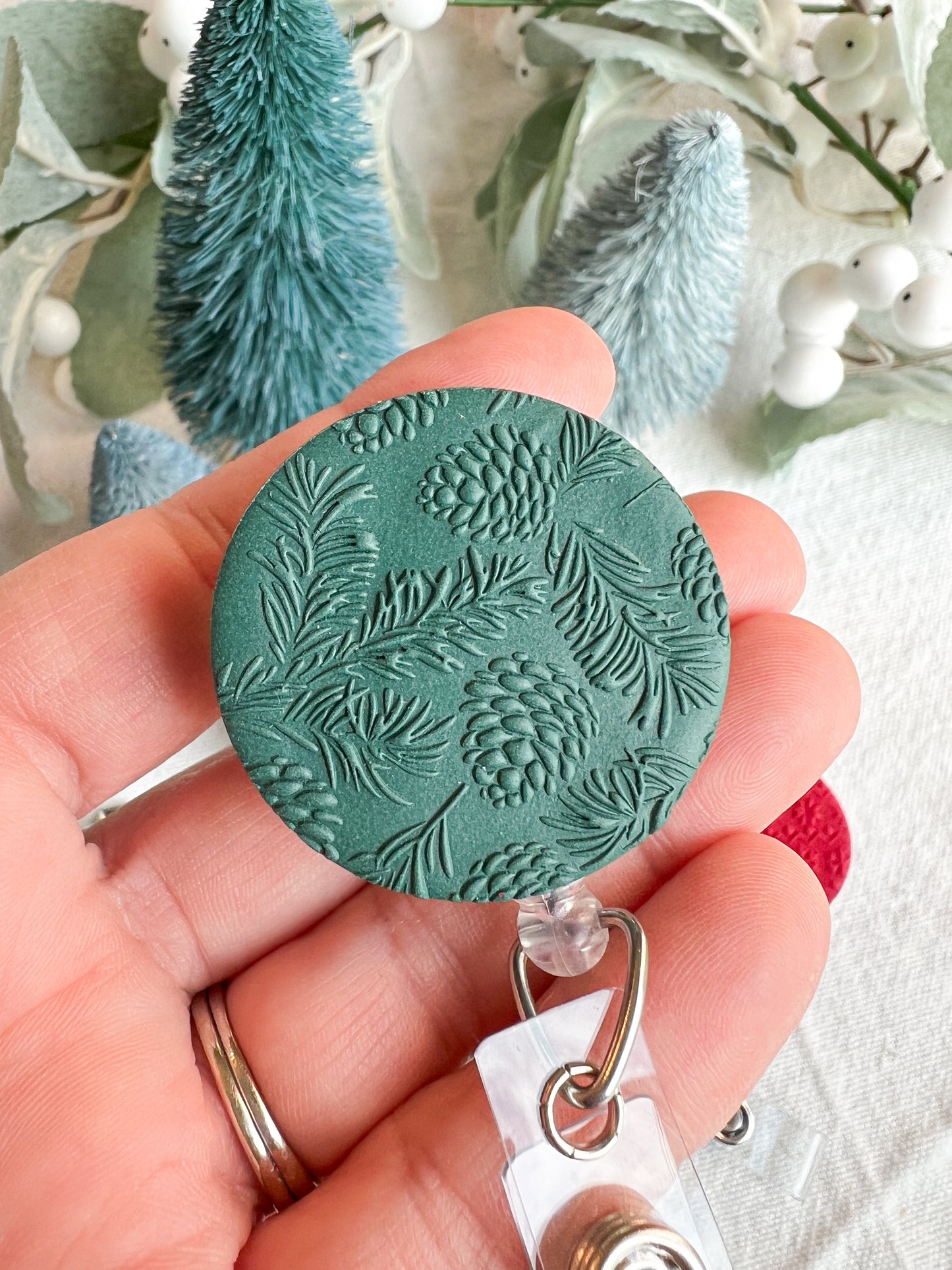 Colorful Textured Christmas and Holiday Polymer Clay Badges | Nurse and Teacher Retractable Badges