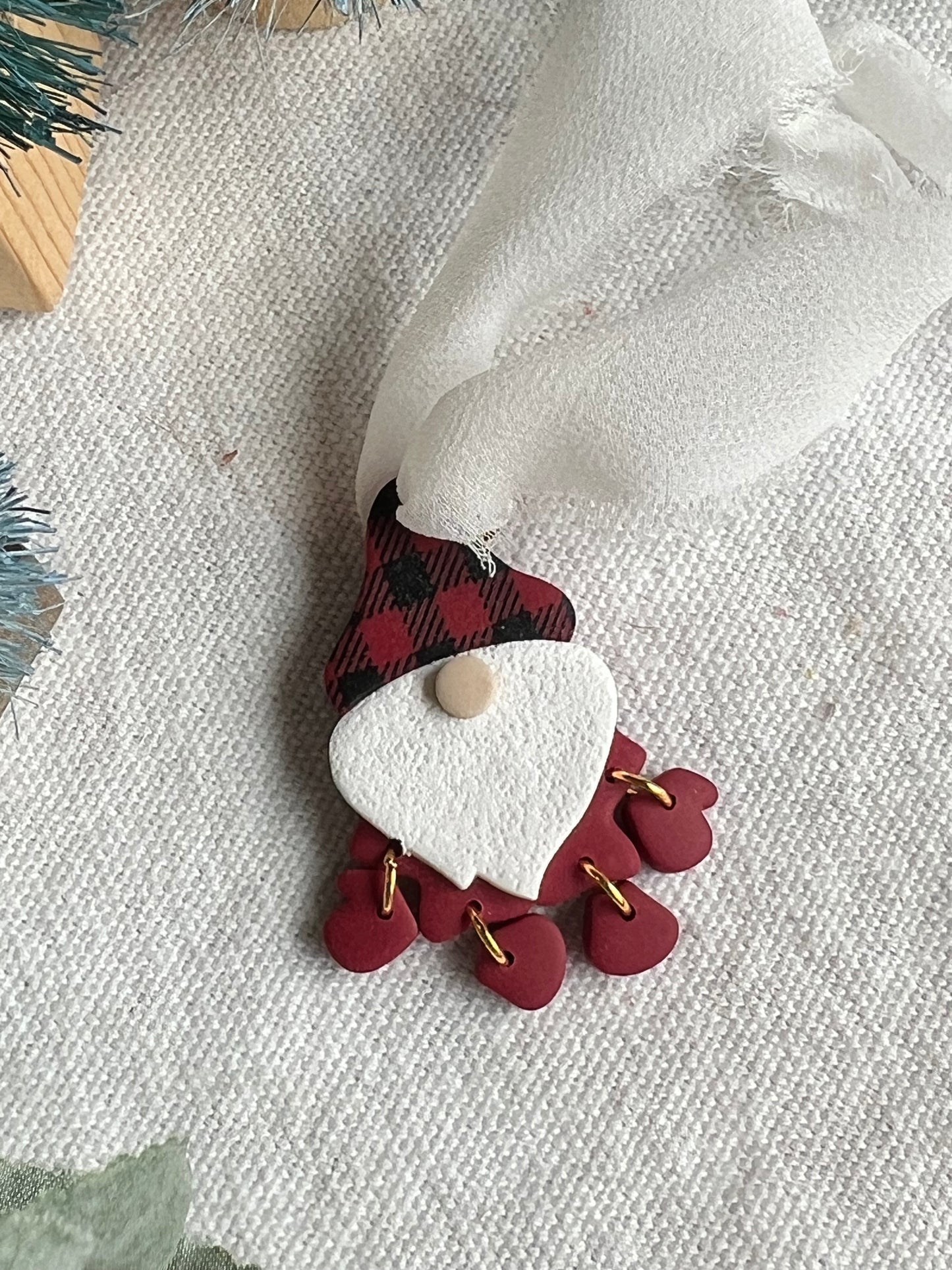 Buffalo Check Santa Gnome Polymer Clay Christmas Ornament