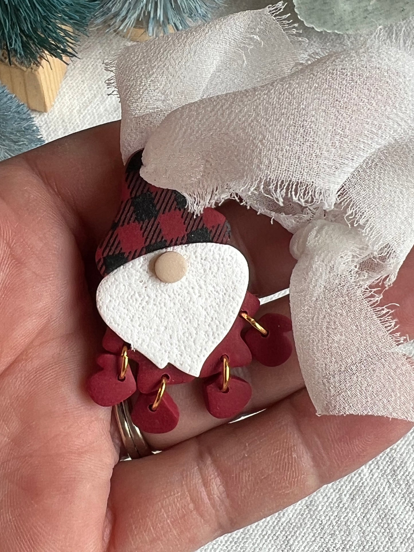 Buffalo Check Santa Gnome Polymer Clay Christmas Ornament